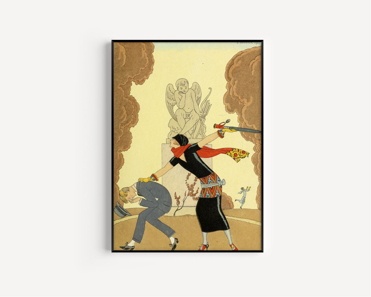 La Colère [Anger] by George Barbier — in a slim black frame on a plain white wall