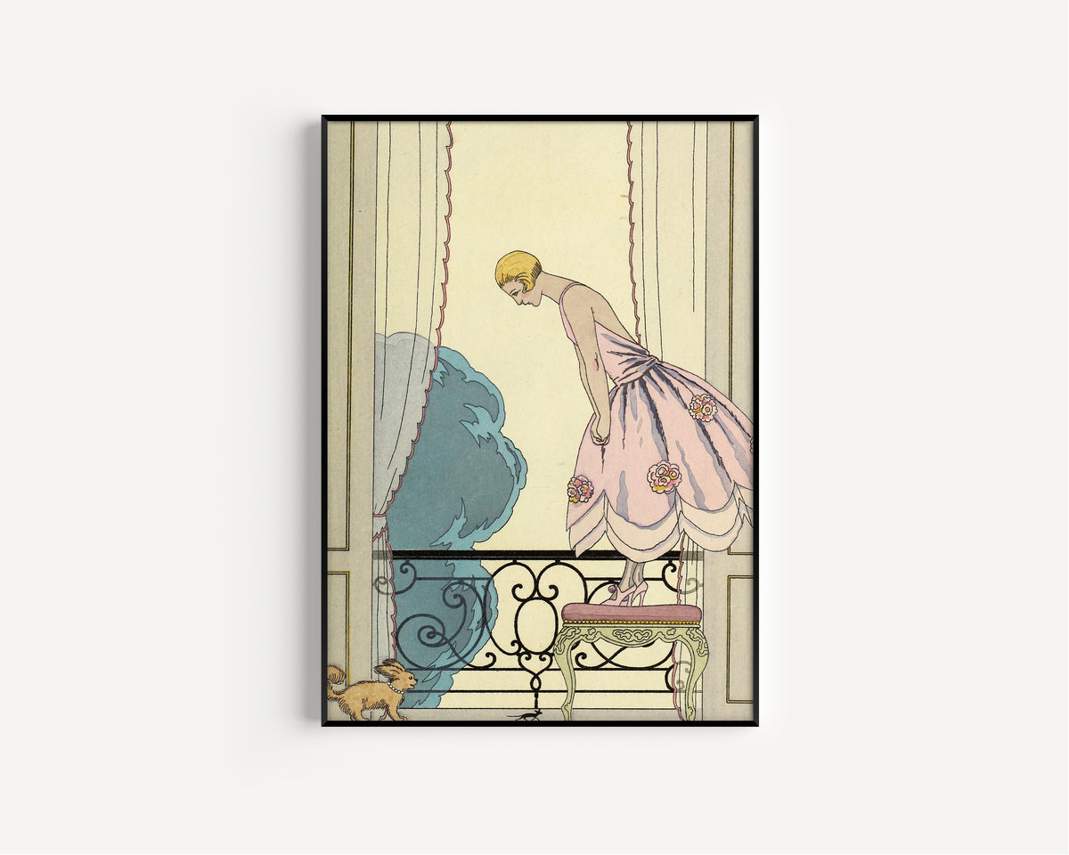 La Souris by George Barbier — in a slim black frame on a plain white wall