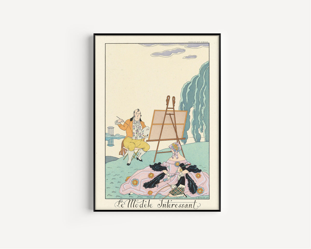 Le Modèle intéressant by George Barbier — in a slim black frame on a plain white wall