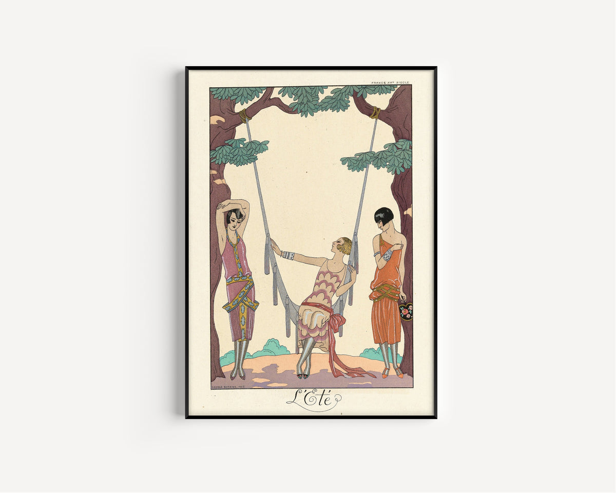 L'Été by George Barbier — in a slim black frame on a plain white wall