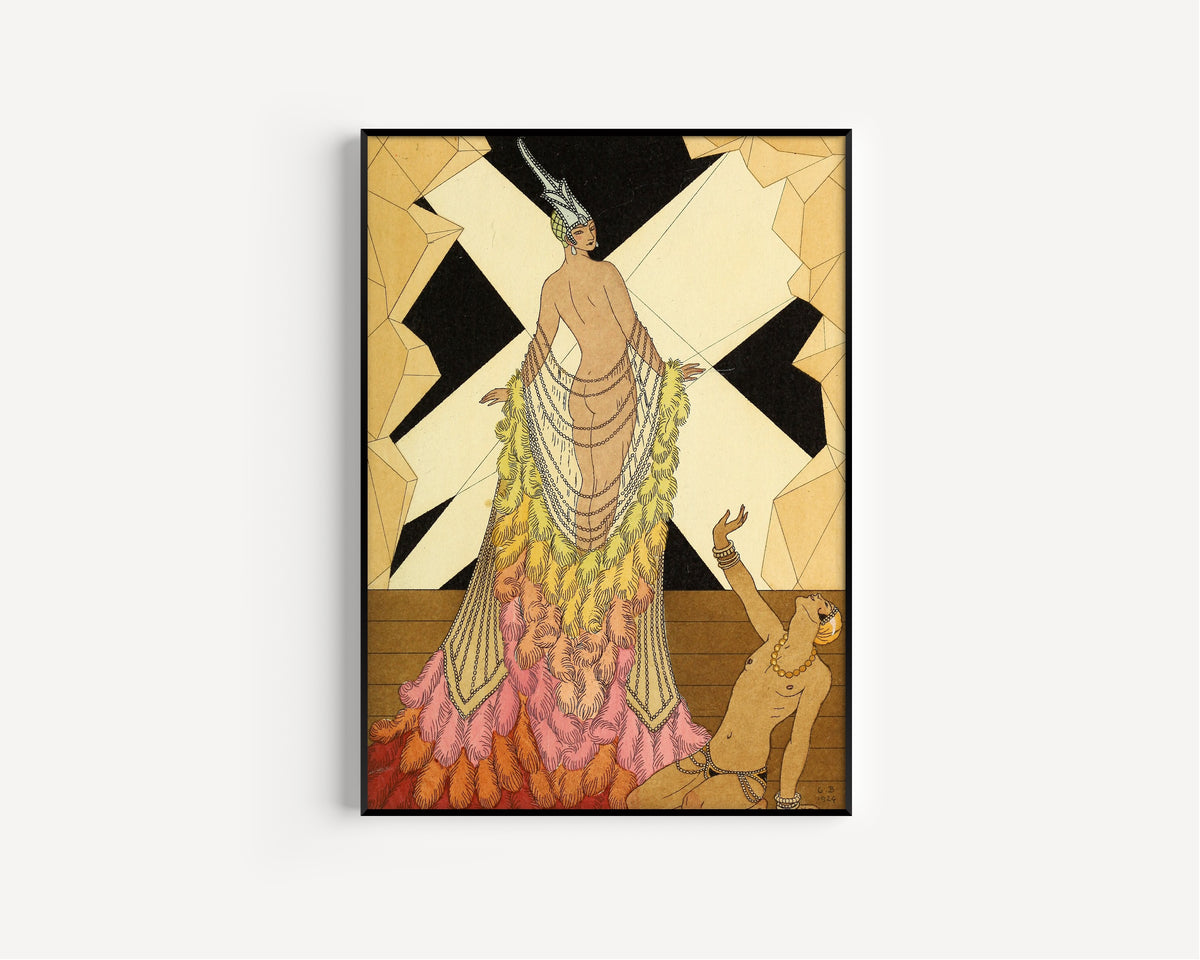 L'Orgueil [Pride] by George Barbier — in a slim black frame on a plain white wall