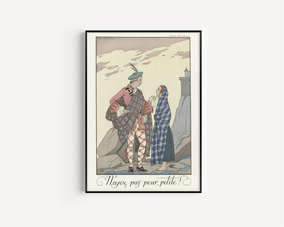 N'ayez pas peur, petite! by George Barbier — in a slim black frame on a plain white wall