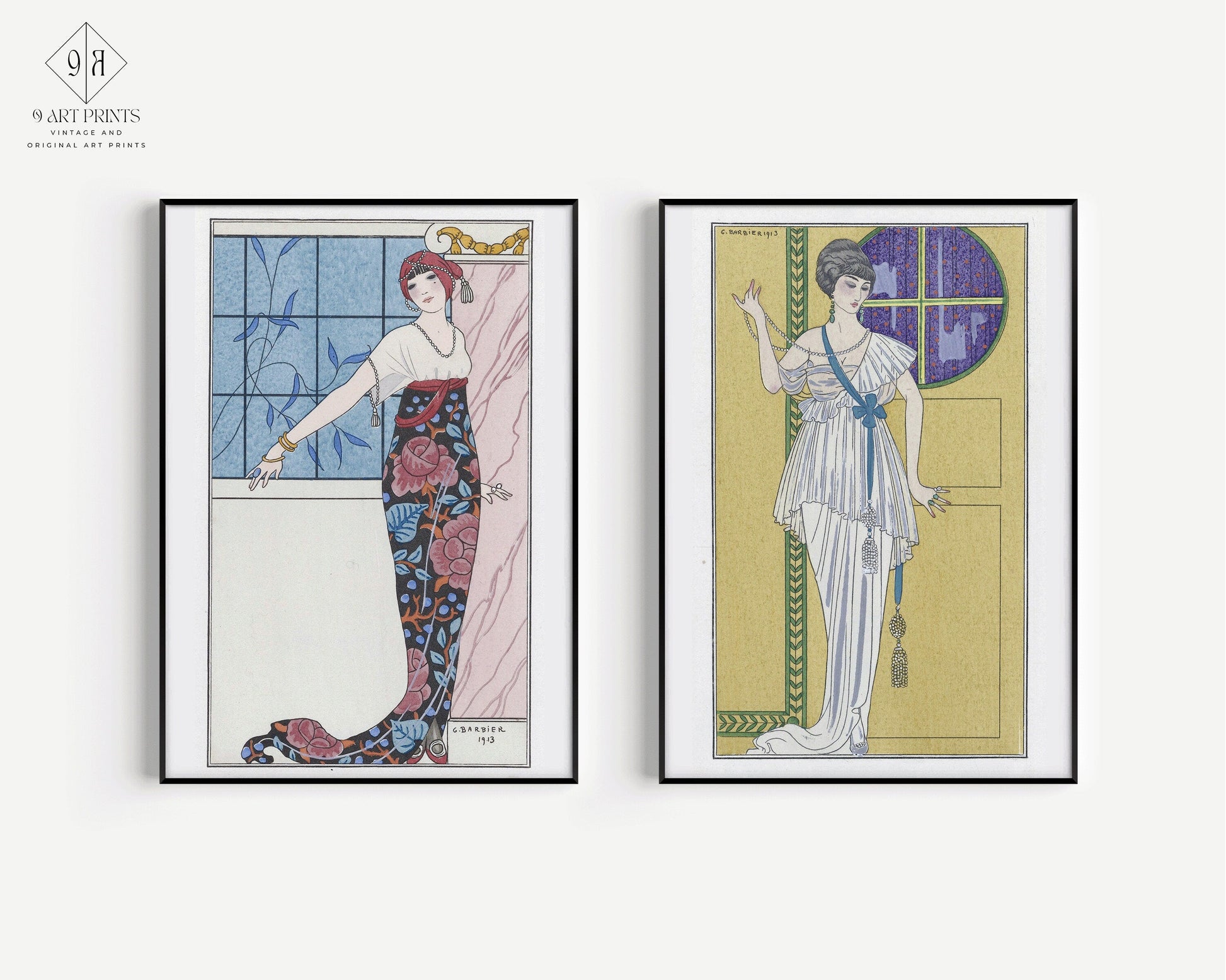 George Barbier Set of 2 Robe du Soir Art Prints (available framed or unframed) - 9ArtPrints