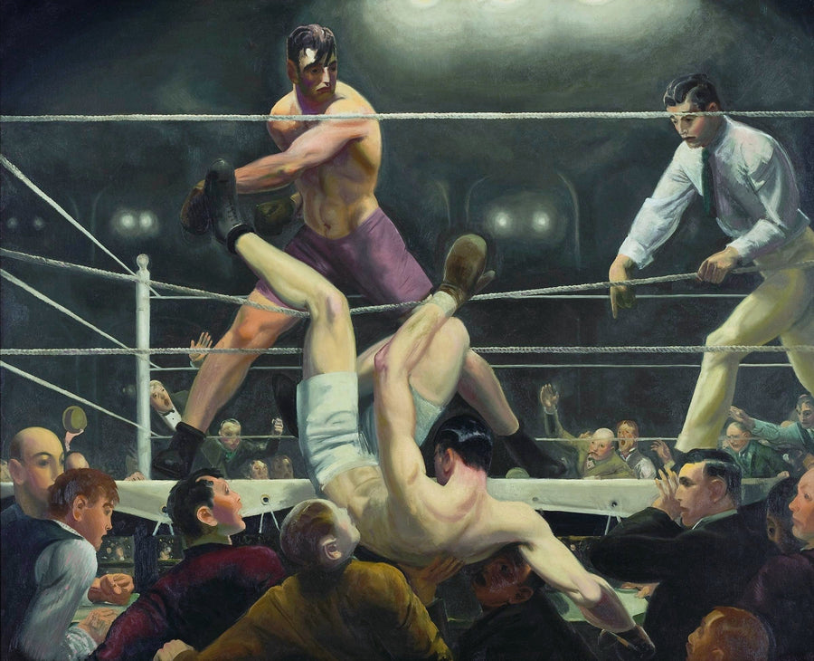 George Bellows — Dempsey and Firpo | Fine Art Print shown to scale on a wall above a sofa