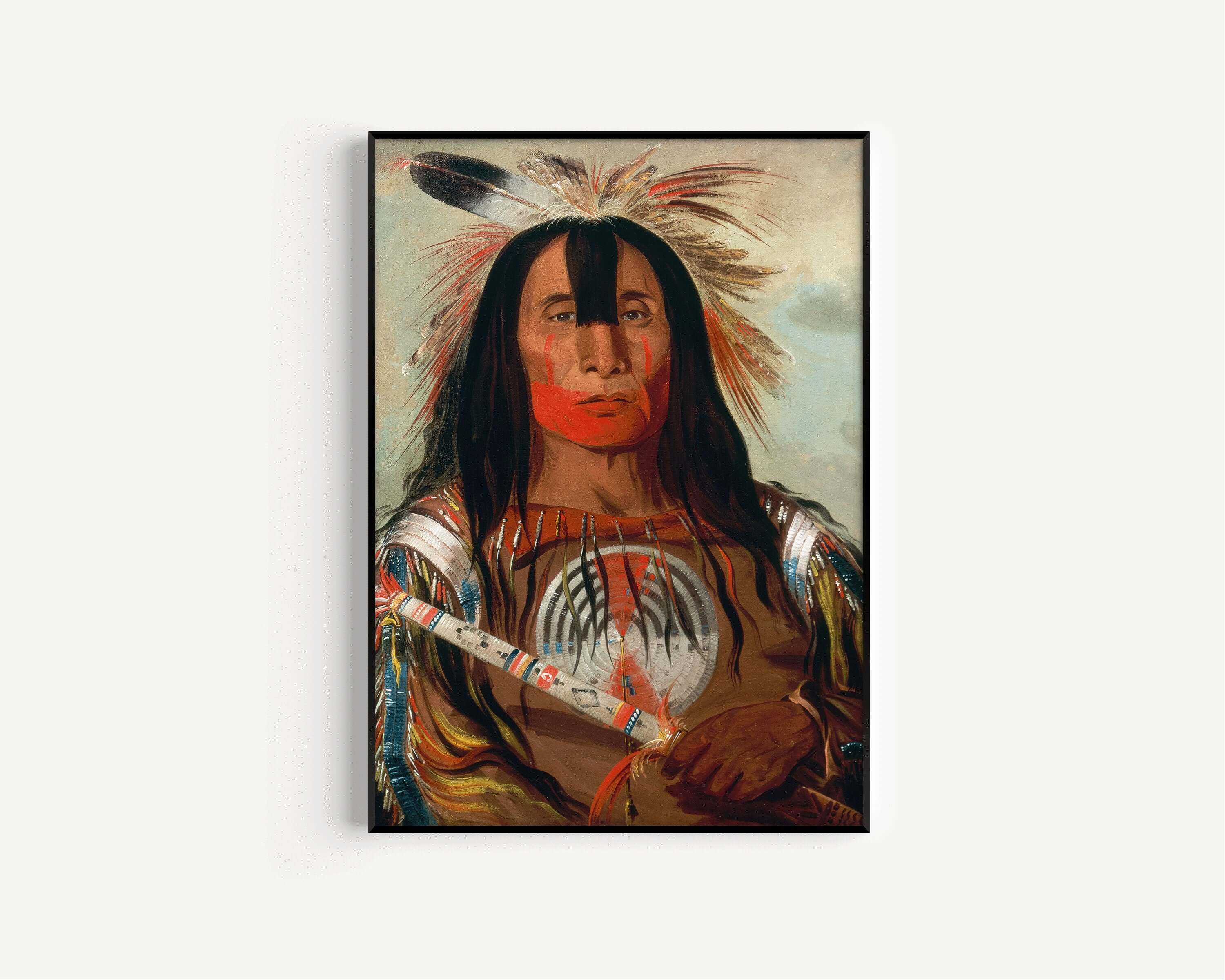 George Catlin - Blood Leader Stu - mick - o - súcks | Famous Native American Aboriginal First Nations Art - 9ArtPrints