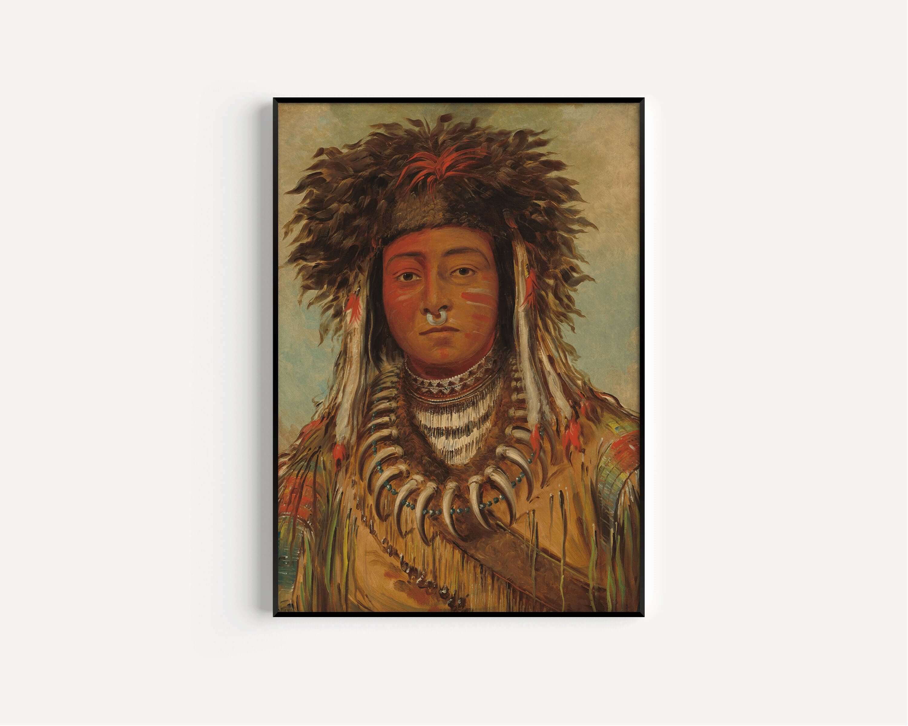 George Catlin - Ojibway Boy Chief | Famous Aboriginal Native American First Nations Art (available framed or unframed) - 9ArtPrints