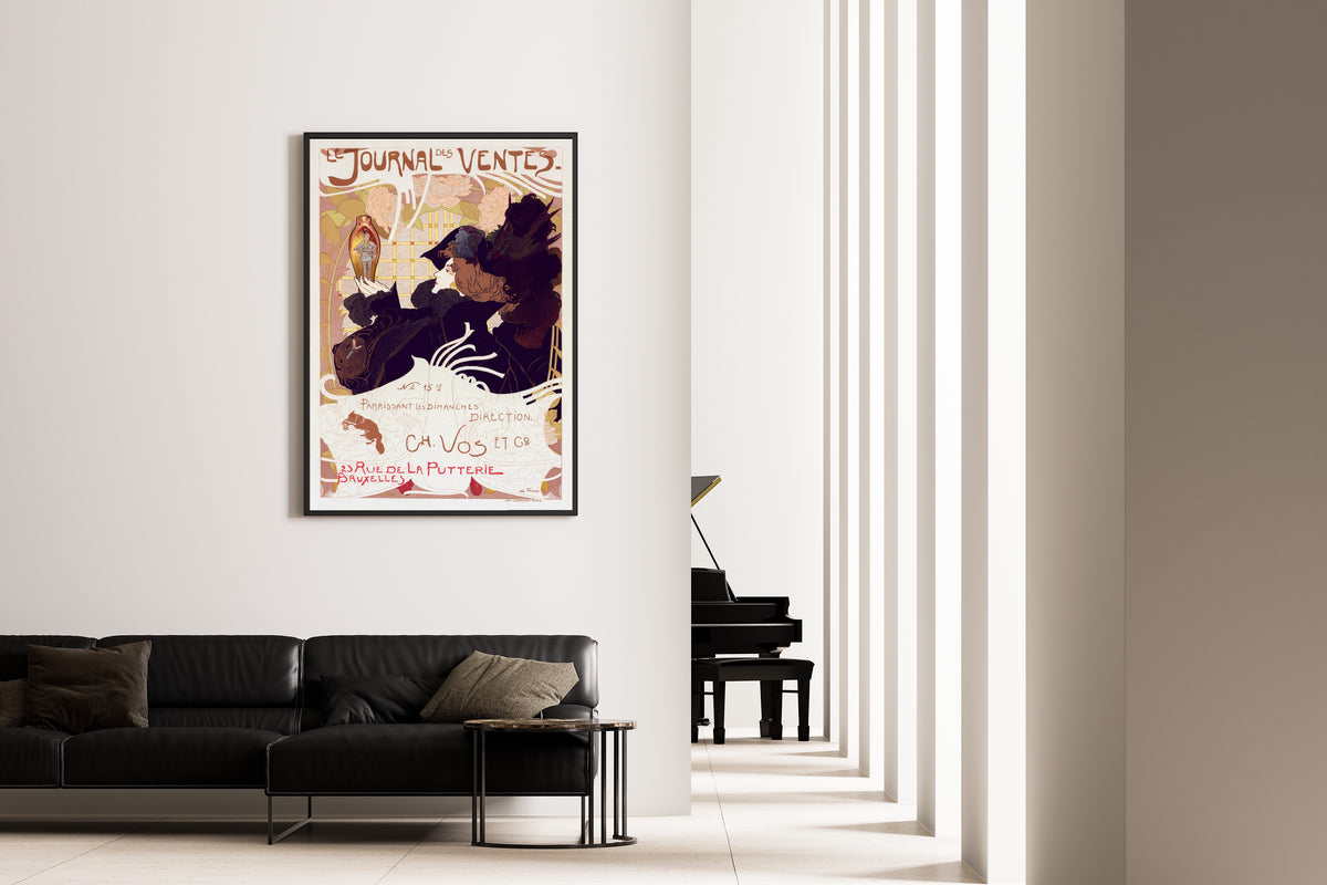 Le Journal des Ventes by Georges de Feure — framed on the wall of a minimal living room