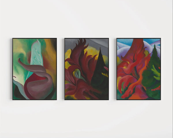 Georgia O'Keeffe — Statement Trio | Skunk Cabbage, Red Maple & Trees in Autumn | Art Print