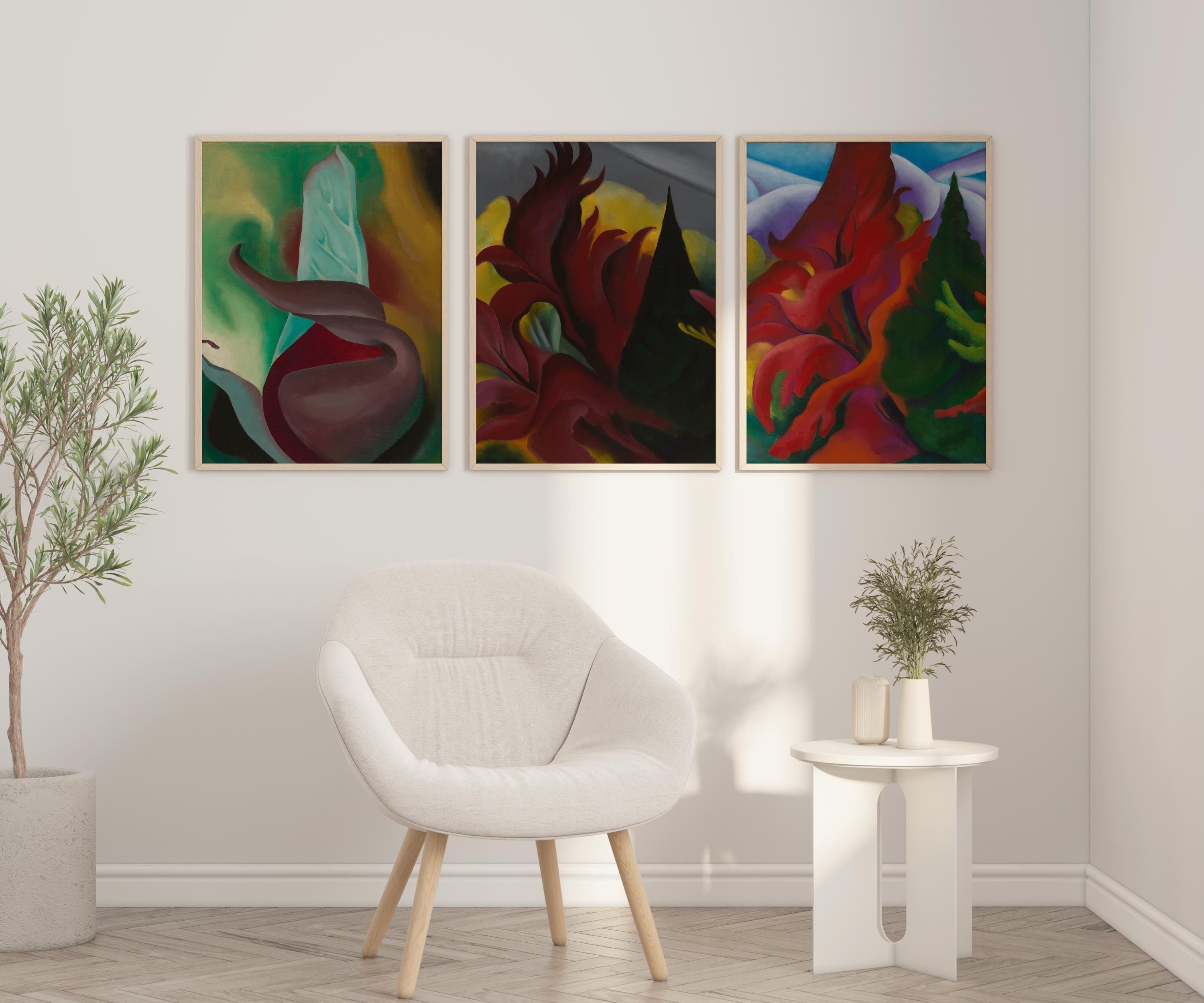 Georgia O'Keeffe STATEMENT TRIO - Skunk Cabbage, Red Maple and Trees in Autumn | An Incredible Vintage Set (Available Frame or unframed) - 9ArtPrints