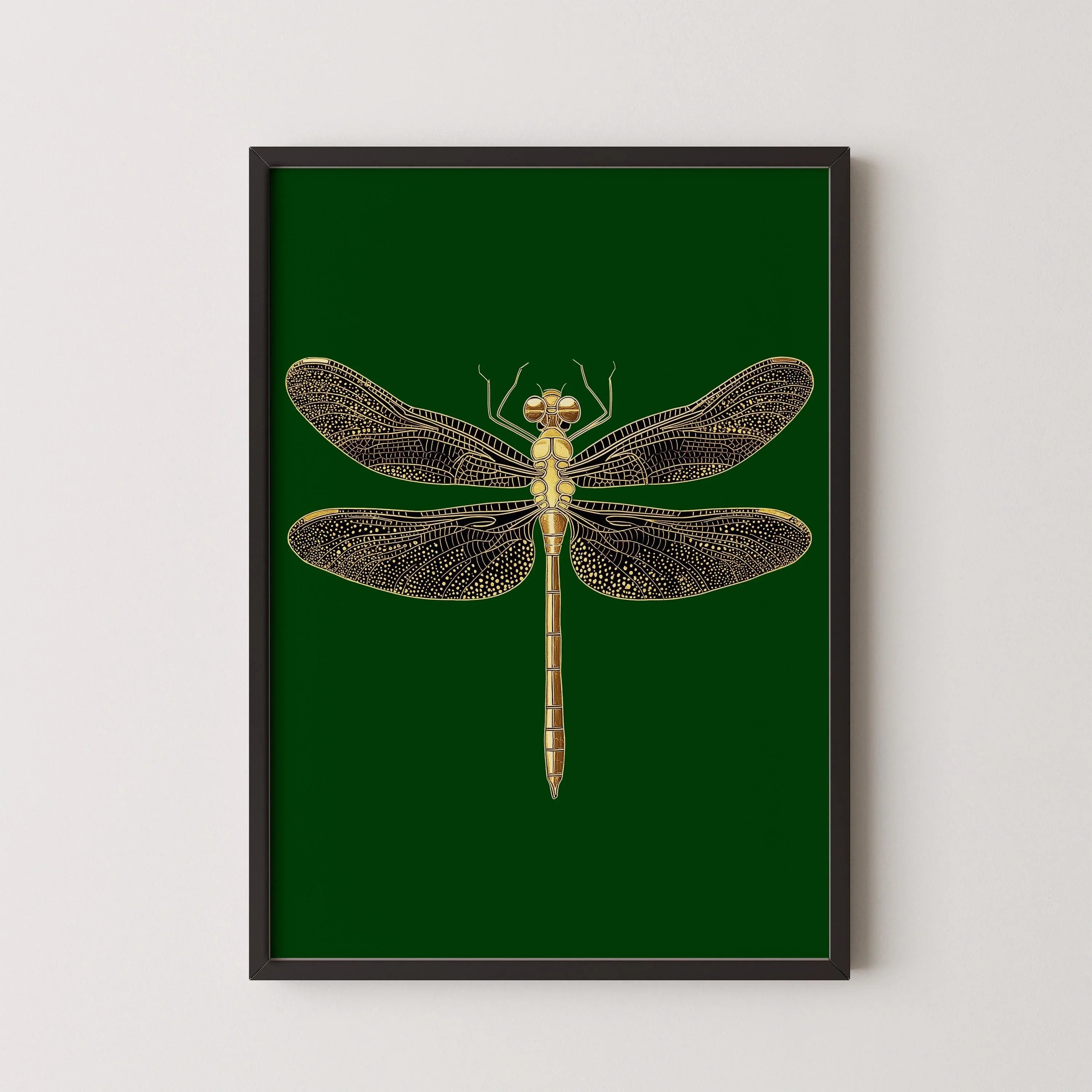 Gold Dragonfly Art Print: Emerald Green Dark Academia Style - 9ArtPrints