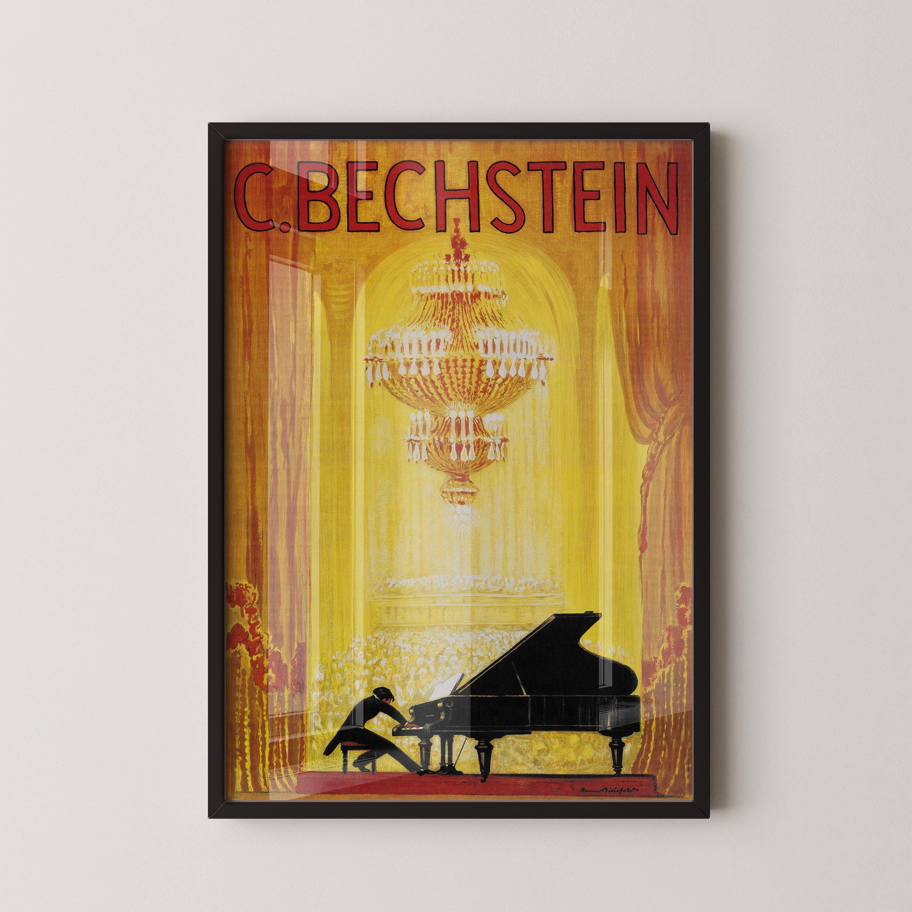 Golden Elegance – C. Bechstein Vintage Piano Poster | Luxurious Art Deco Music Print (Available Handframed or Unframed) - 9ArtPrints