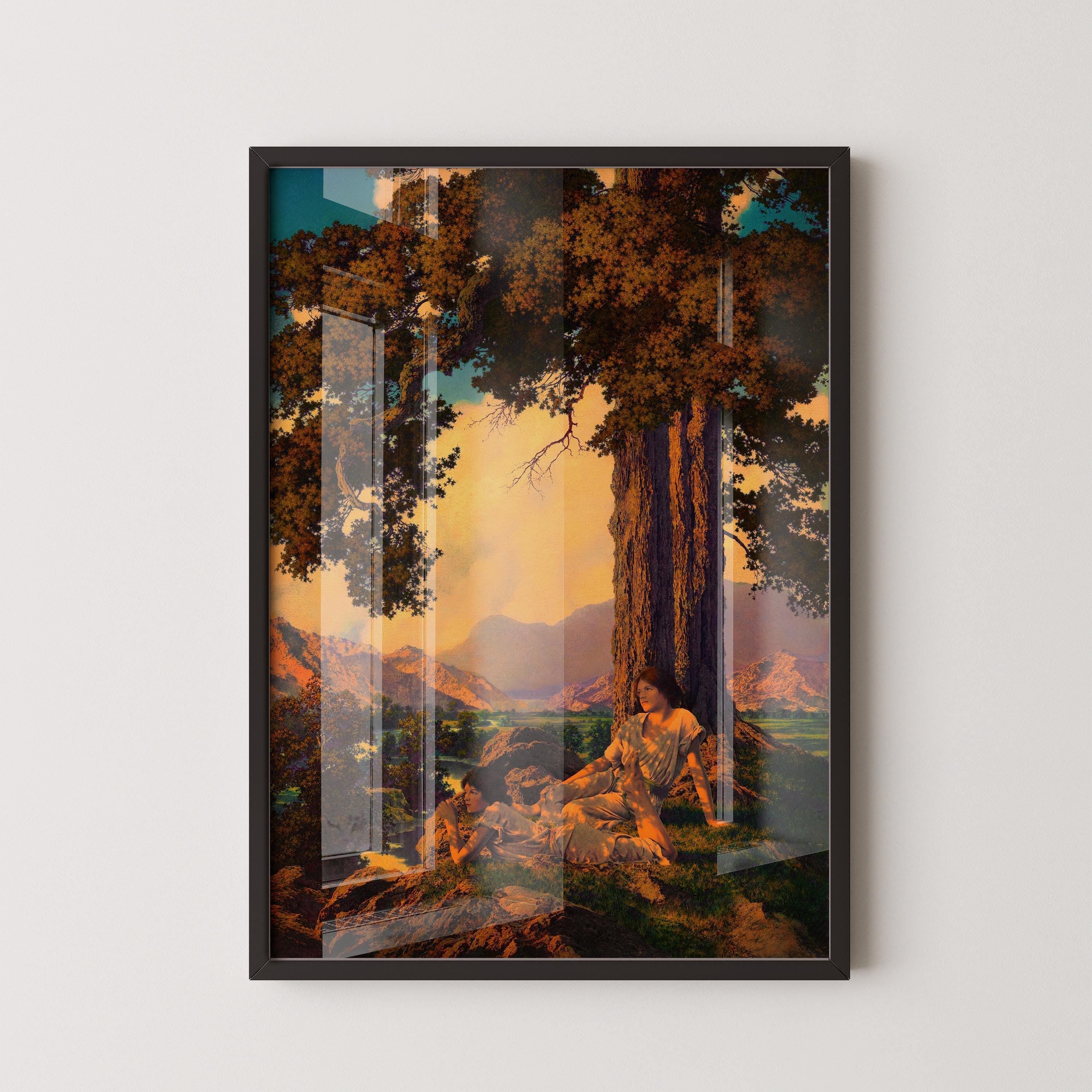 Golden Reverie on the Hilltop | A Dreamy, Light - Drenched Maxfield Parrish Masterpiece | Vintage Art Print (Available Handframed or Unframed) - 9ArtPrints