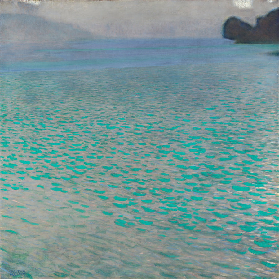 Gustav Klimt — Attersee | Fine Art Print shown to scale on a wall above a sofa