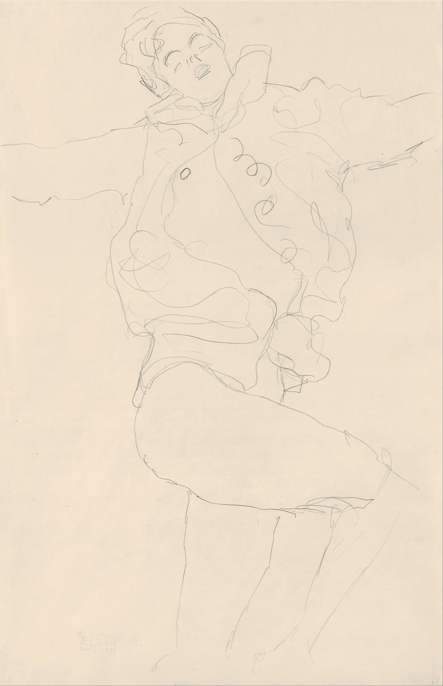Gustav Klimt — Dancing Woman with Cape | Fine Art Print shown to scale on a wall above a sofa