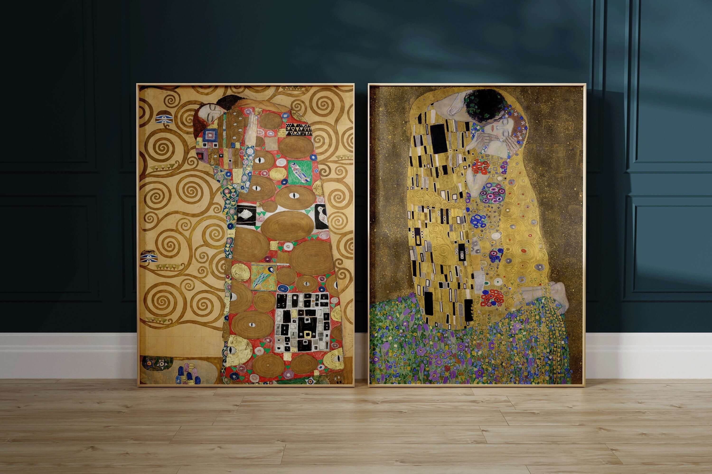 Gustav Klimt Set of 2 Prints - The Embrace and The Kiss | Iconic Art Famous Painting (available framed or unframed) - 9ArtPrints