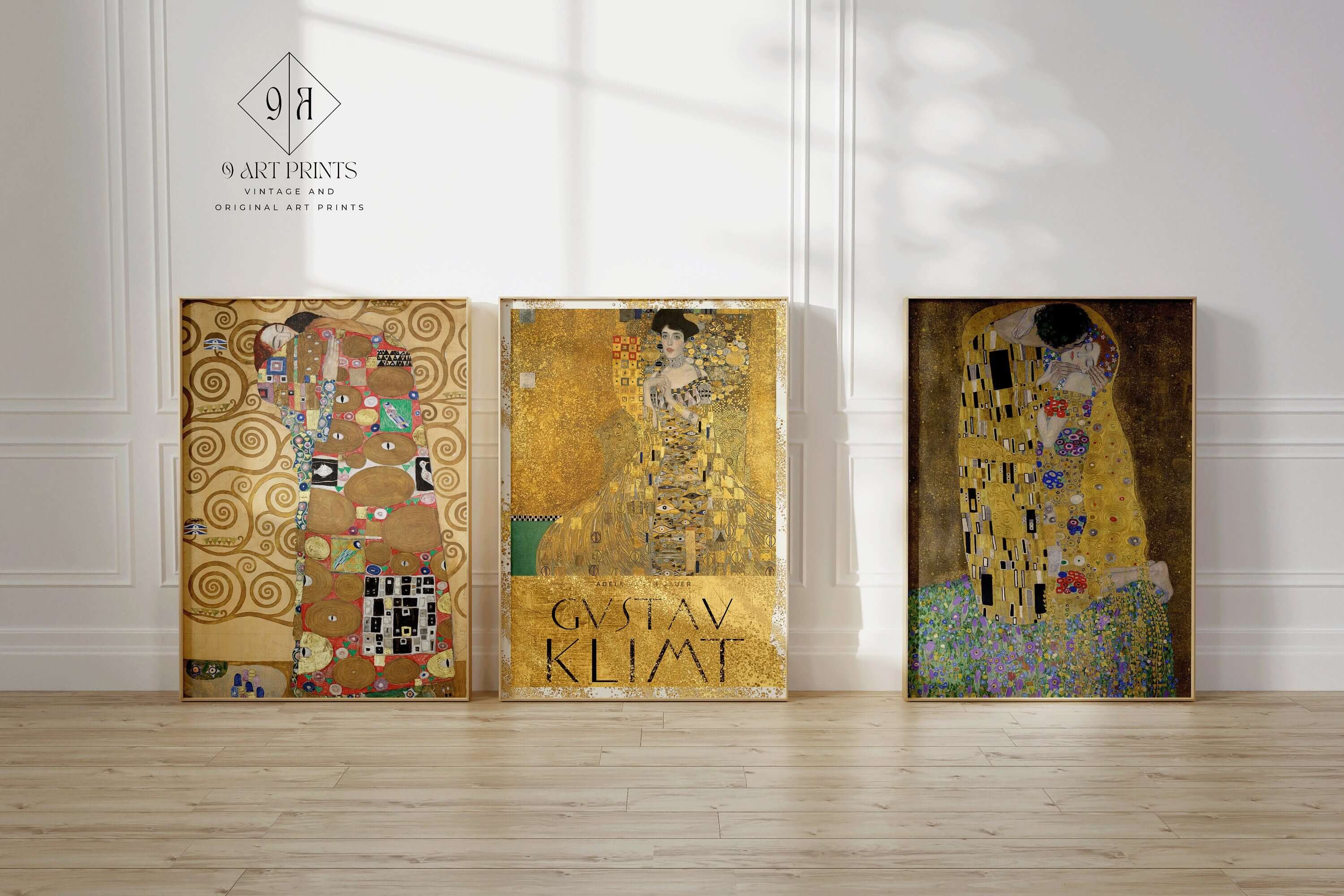 Gustav Klimt Set of 3 Paintings The Embrace Adele Bloch Bauer The Kiss Famous Iconic Painting Gold Print Home Decor Housewarming Gift Idea - 9ArtPrints