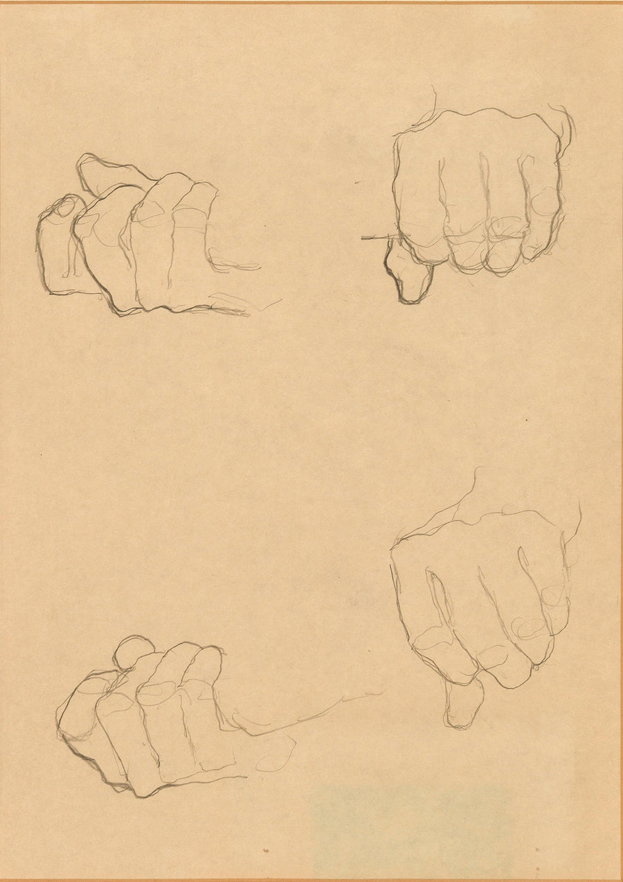 Gustav Klimt — Study of Hands | Fine Art Print shown to scale on a wall above a sofa