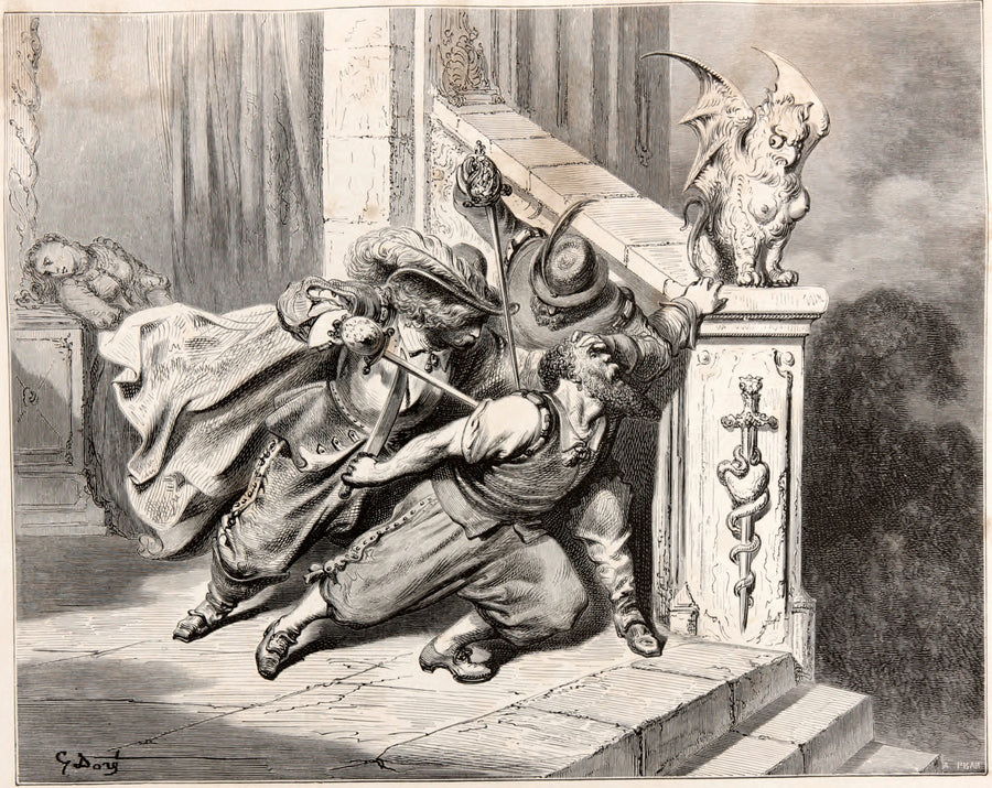 Gustave Doré — Bluebeard: The Death of Bluebeard | Fairy Tale Illustration Print shown to scale on a wall above a sofa