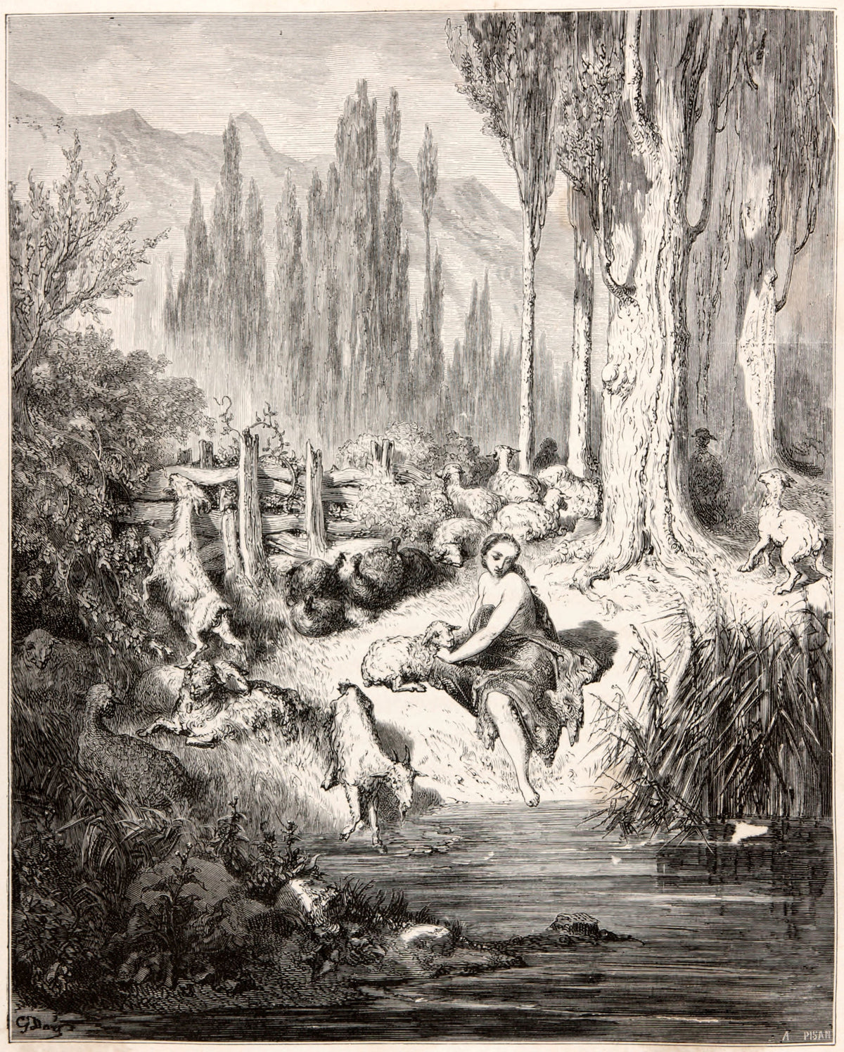 Gustave Doré — Donkey Skin: The Shepherdess at the Stream | Fairy Tale Illustration Print - 9ArtPrints