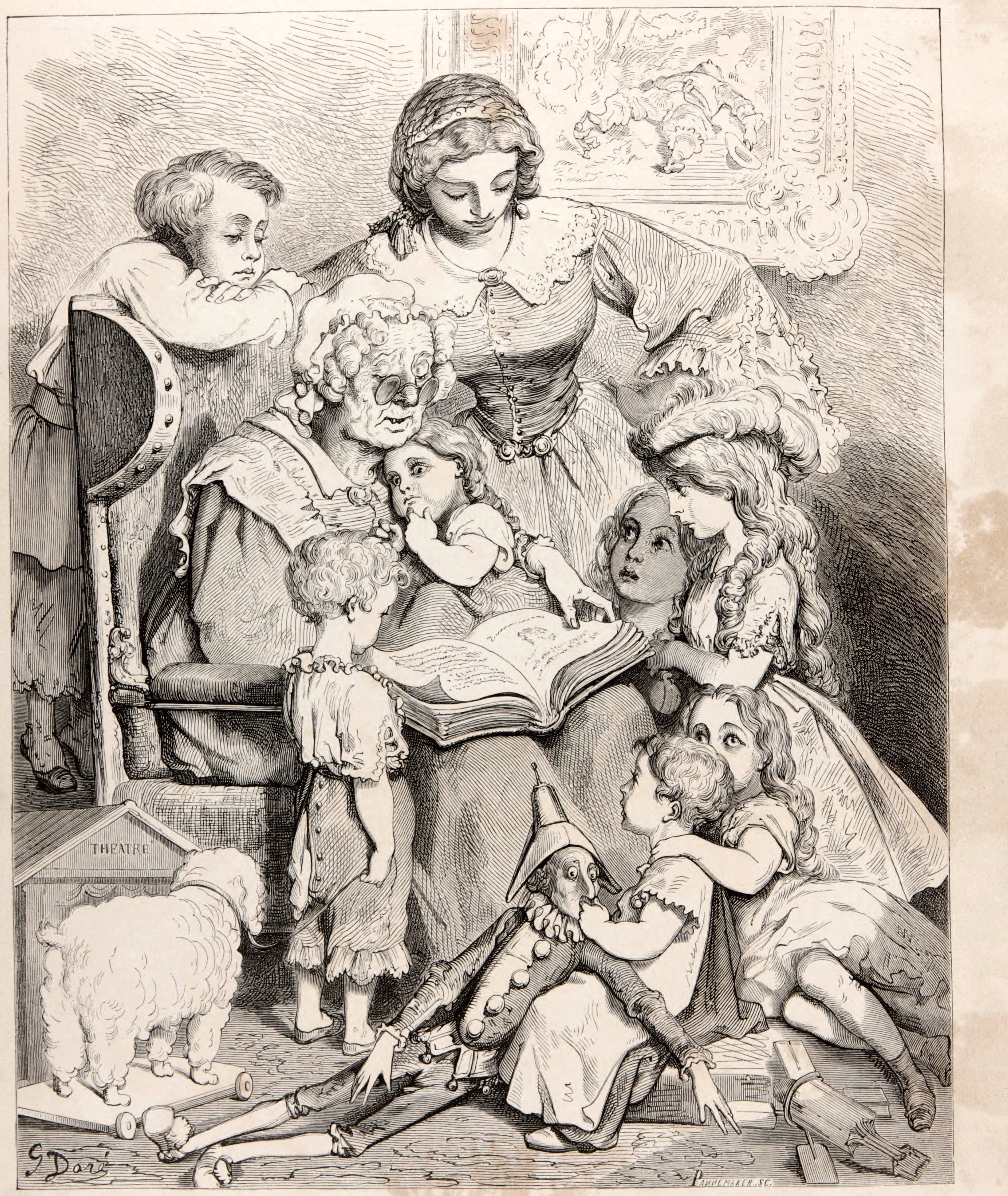 Gustave Doré — Frontispiece: Reading the Tales | Fairy Tale Illustration Print - 9ArtPrints