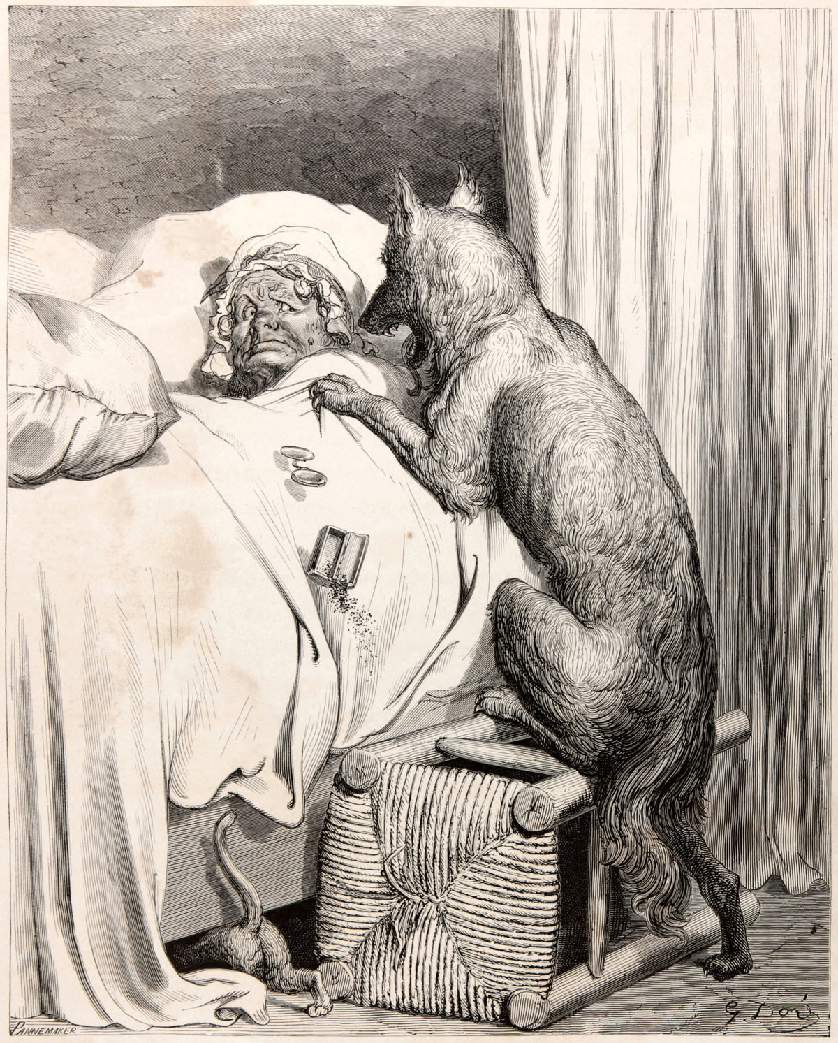 Gustave Doré — Little Red Riding Hood: The Wolf at Grandmother's Bed | Fairy Tale Illustration Print - 9ArtPrints