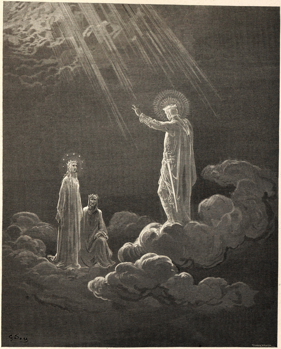 Gustave Doré — Paradiso, Canto VIII: Charles Martel | Dante Illustration Print shown to scale on a wall above a sofa