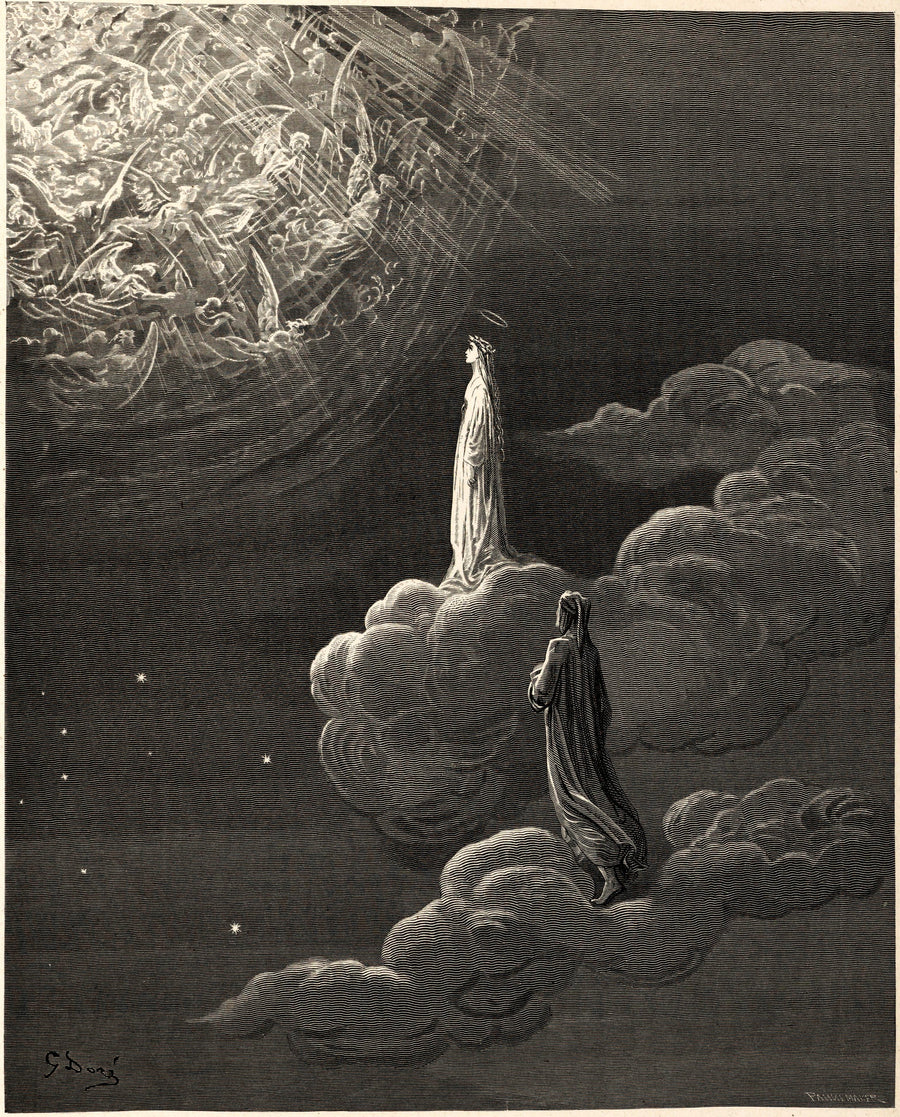 Gustave Doré — Paradiso, Canto XIV: The Ascent to Mars | Dante Illustration Print shown to scale on a wall above a sofa