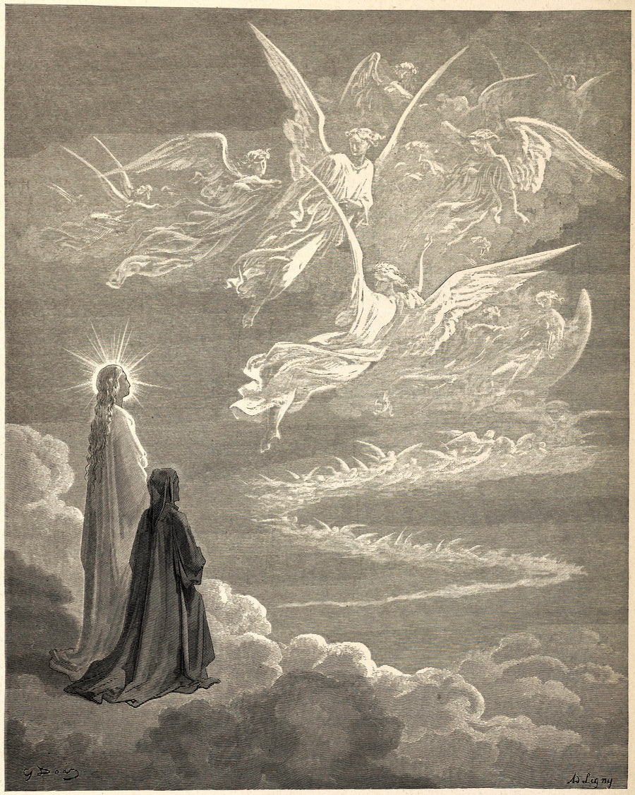 Gustave Doré — Paradiso, Canto XVIII: The Eagle of Souls | Dante Illustration Print shown to scale on a wall above a sofa