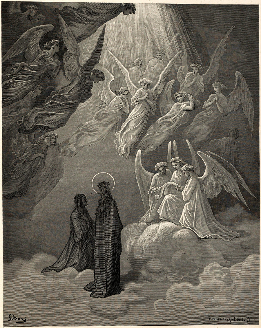 Gustave Doré — Paradiso, Canto XX: The Living Lights of Jupiter | Dante Illustration Print shown to scale on a wall above a sofa
