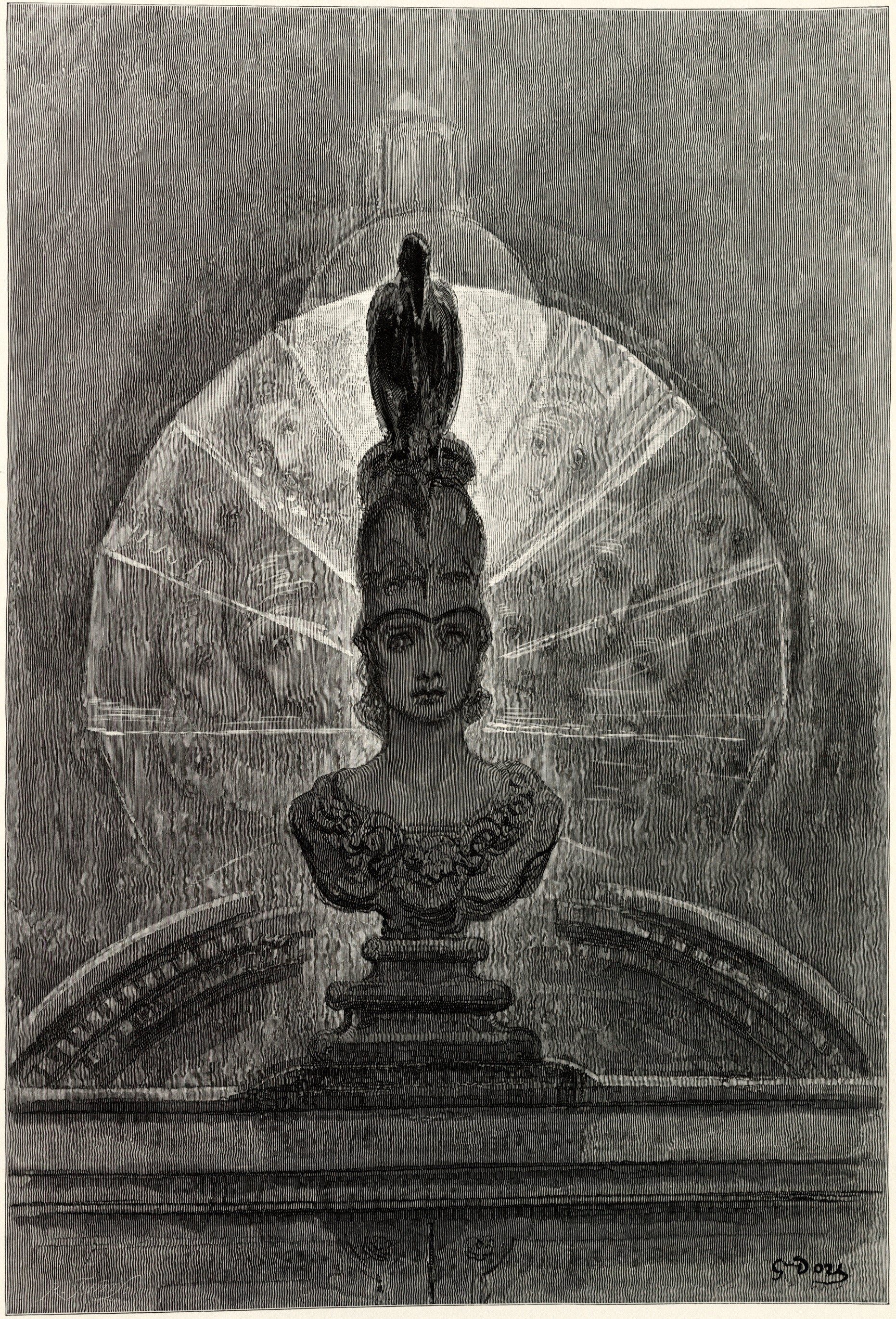 Gustave Doré — Perched upon a bust of Pallas | Gothic Illustration Print - 9ArtPrints