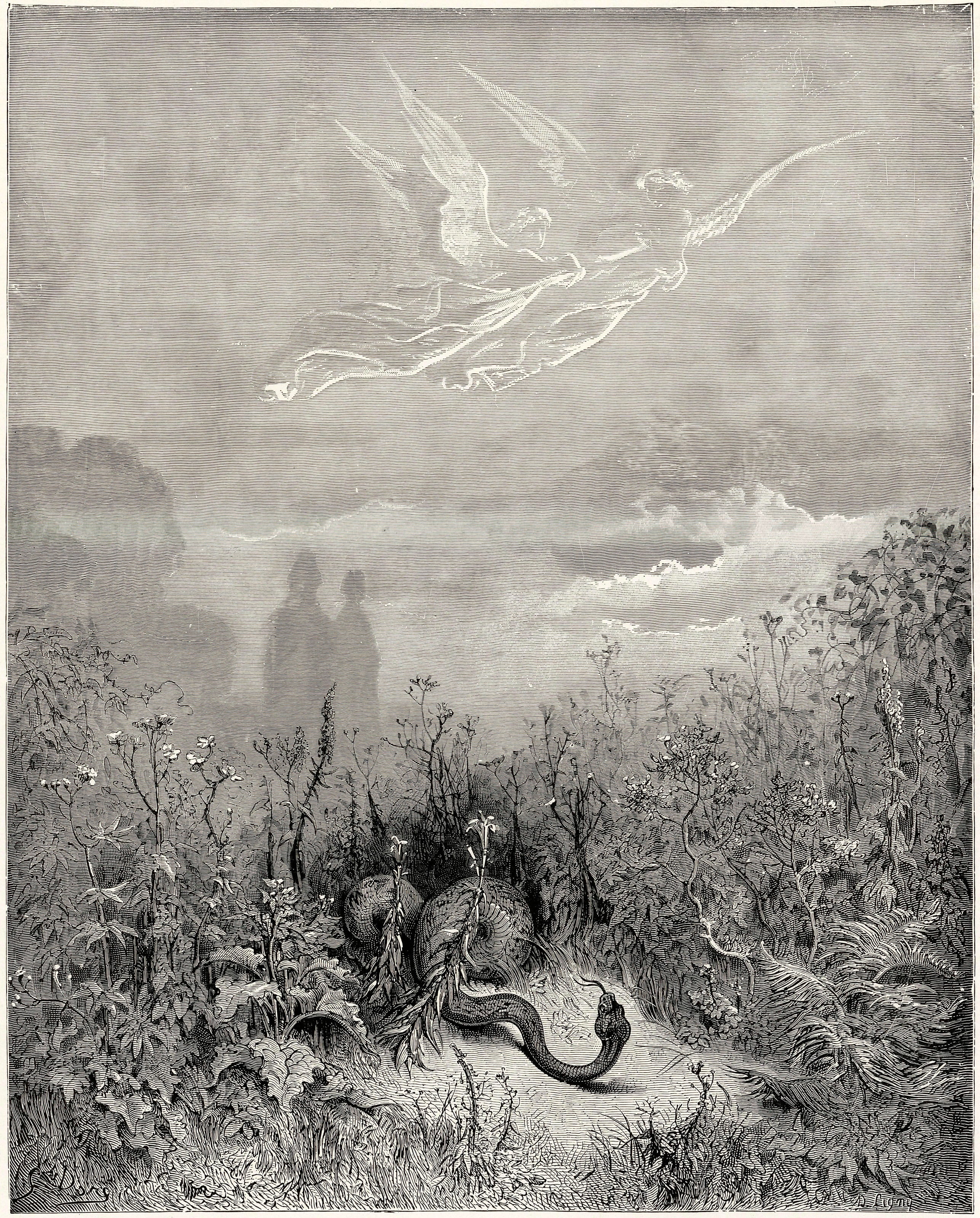 Gustave Doré — Purgatorio, Canto VIII: The Serpent Fled | Dante Illustration Print - 9ArtPrints