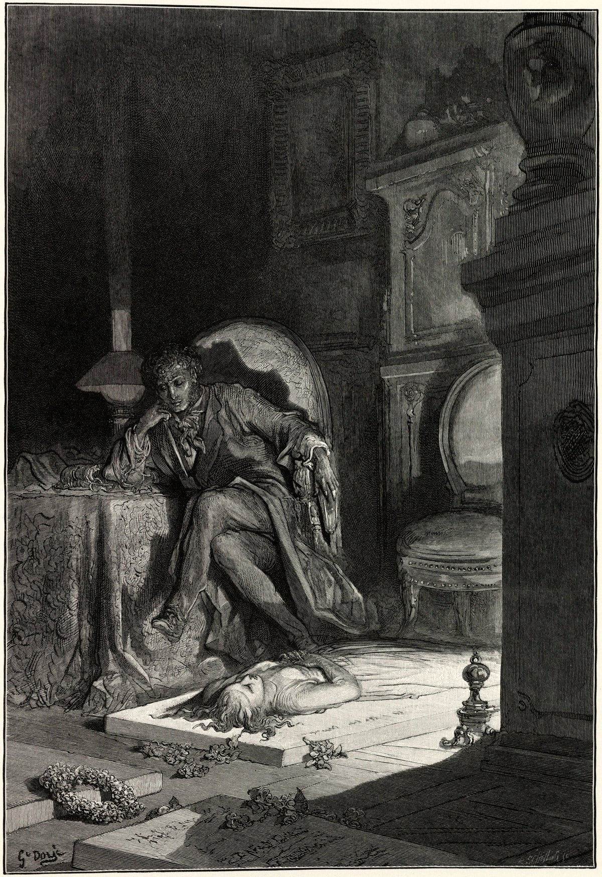 Gustave Doré — Upon the velvet sinking | Gothic Illustration Print - 9ArtPrints