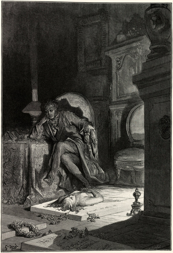 Gustave Doré — Upon the velvet sinking | Gothic Illustration Print