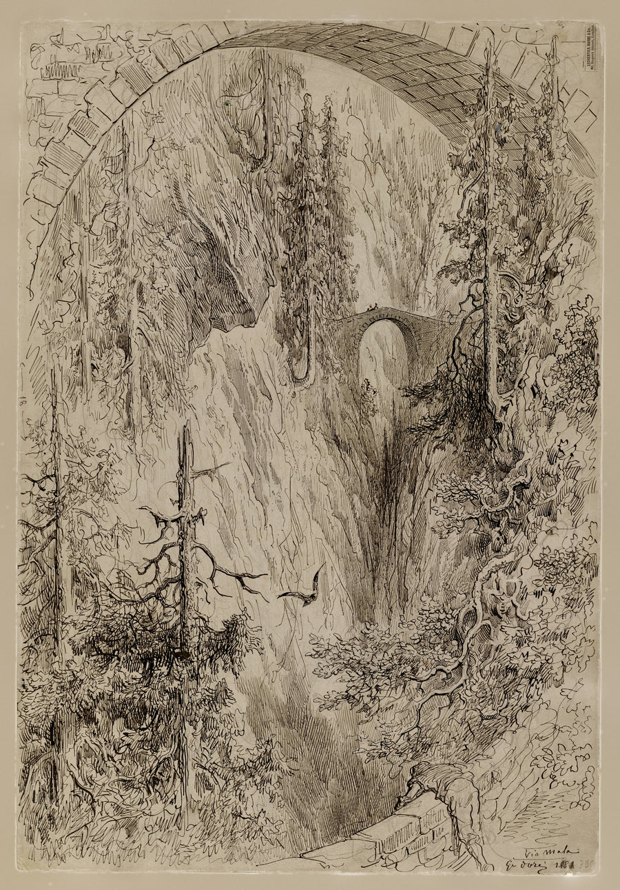 Gustave Doré — Via Mala | Fine Art Print shown to scale on a wall above a sofa