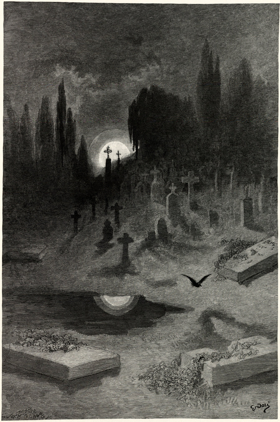 Gustave Doré — Wandering from the Nightly shore | Gothic Illustration Print shown to scale on a wall above a sofa