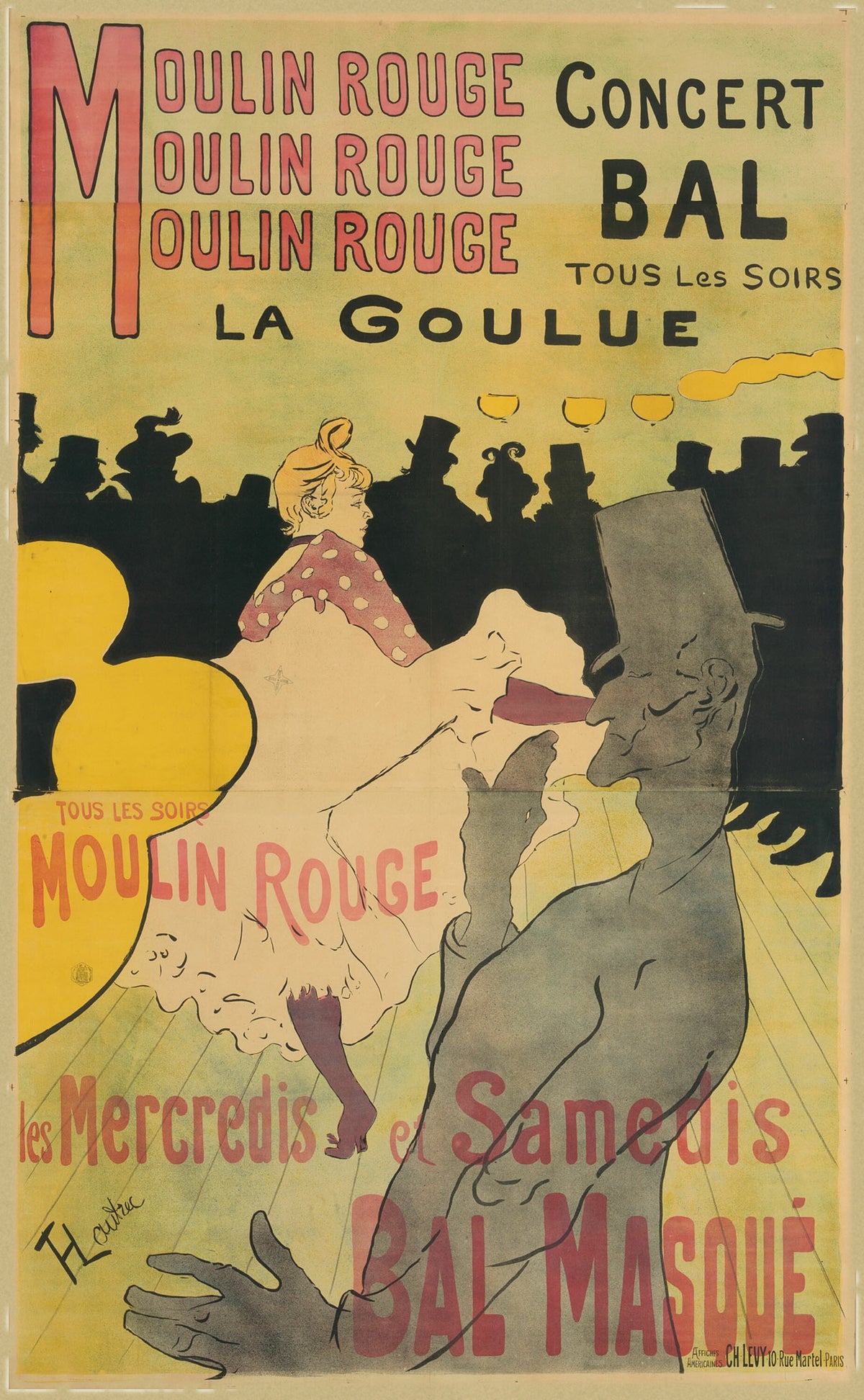Moulin Rouge: La Goulue by Henri de Toulouse-Lautrec — A lanky silhouette dances before a polka-dot-clad can-can dancer