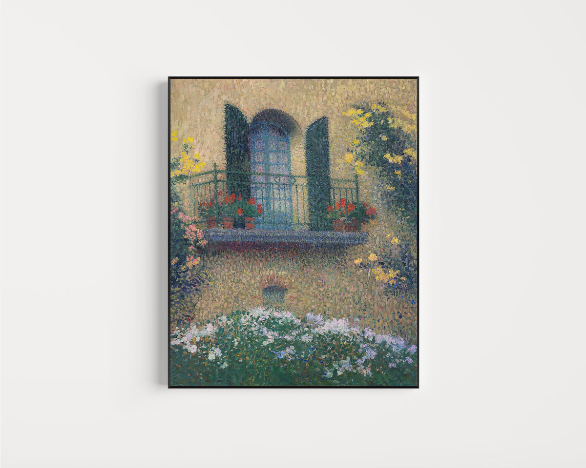 Framed art print of Le balcon de Jaurès by Henri Martin, in a slim black frame on a plain white wall
