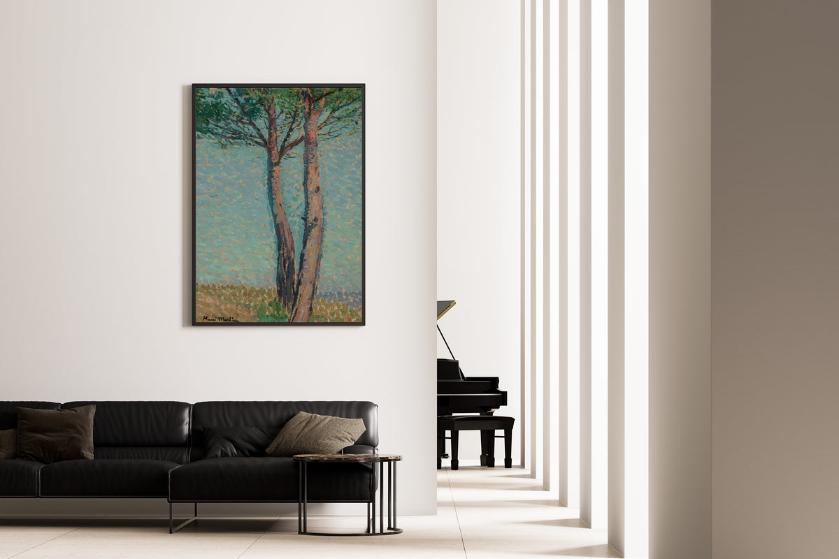 Framed art print of Un pin by Henri Martin, on the wall of a minimal living room