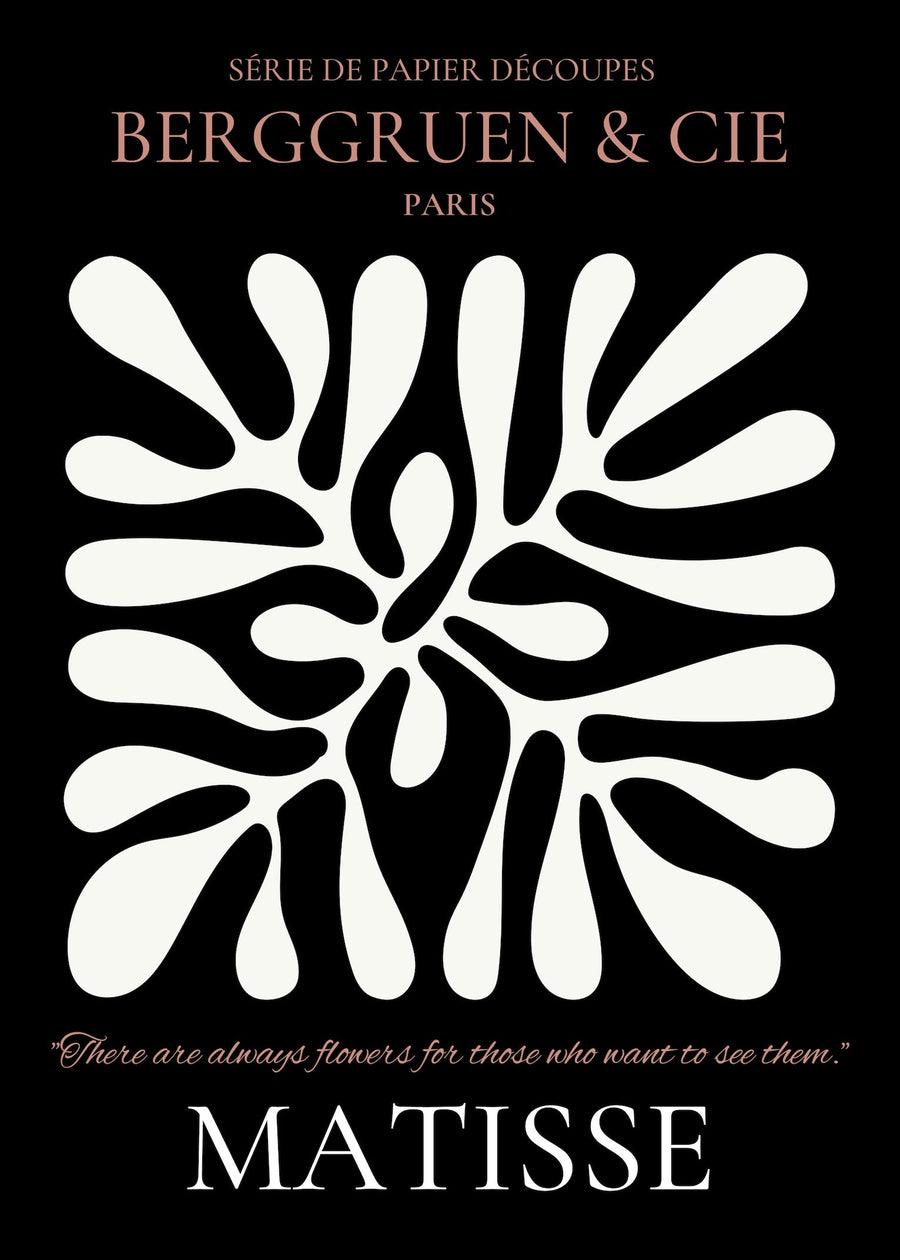 Henri Matisse — Leaf | Papiers Découpés Exhibition Print in Black & Brown shown to scale on a wall above a sofa