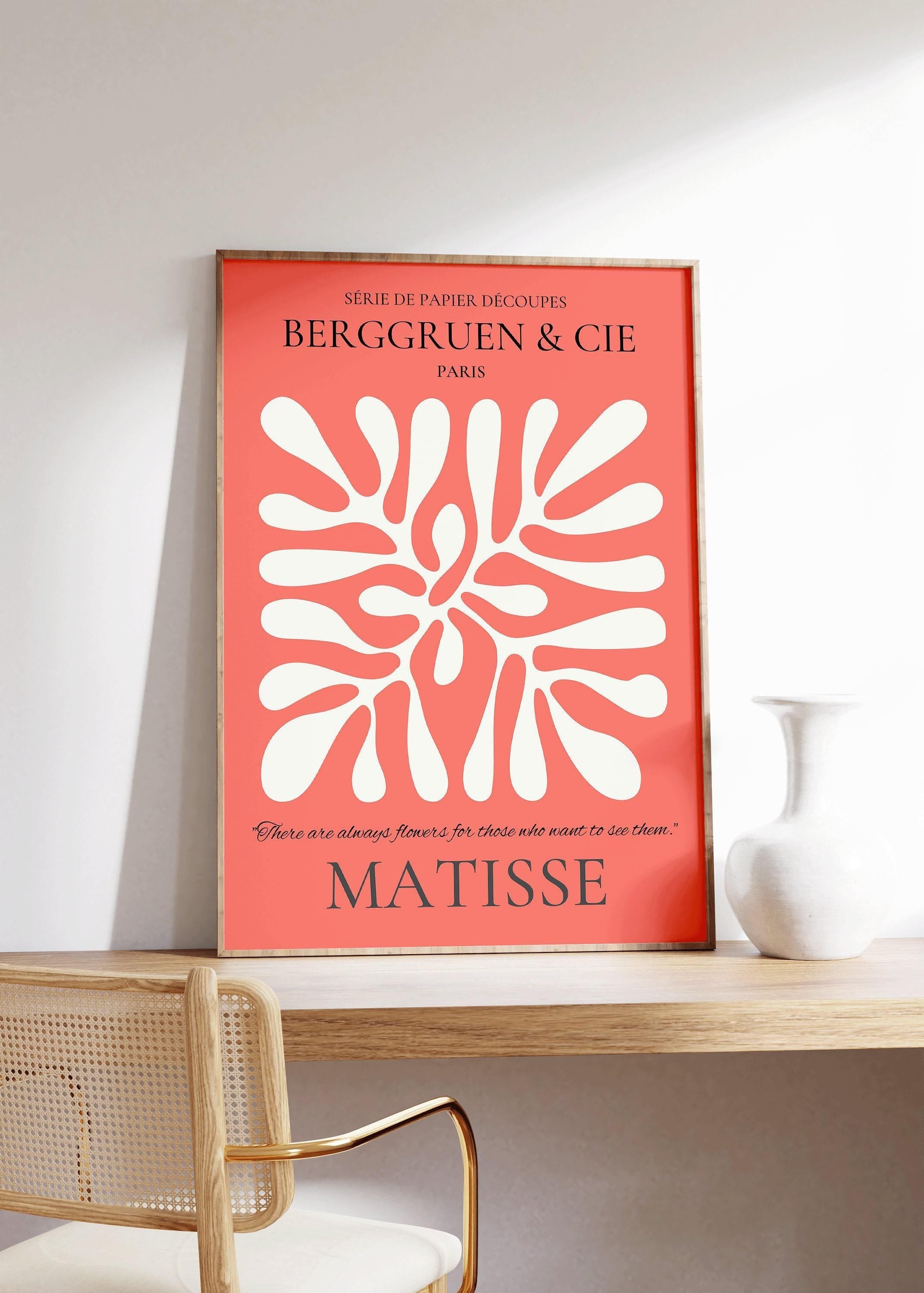 Henri Matisse - Leaf Poster Papier Decoupes | Exhibition Poster in Red Famous Painting (available handframed or unframed) - 9ArtPrints