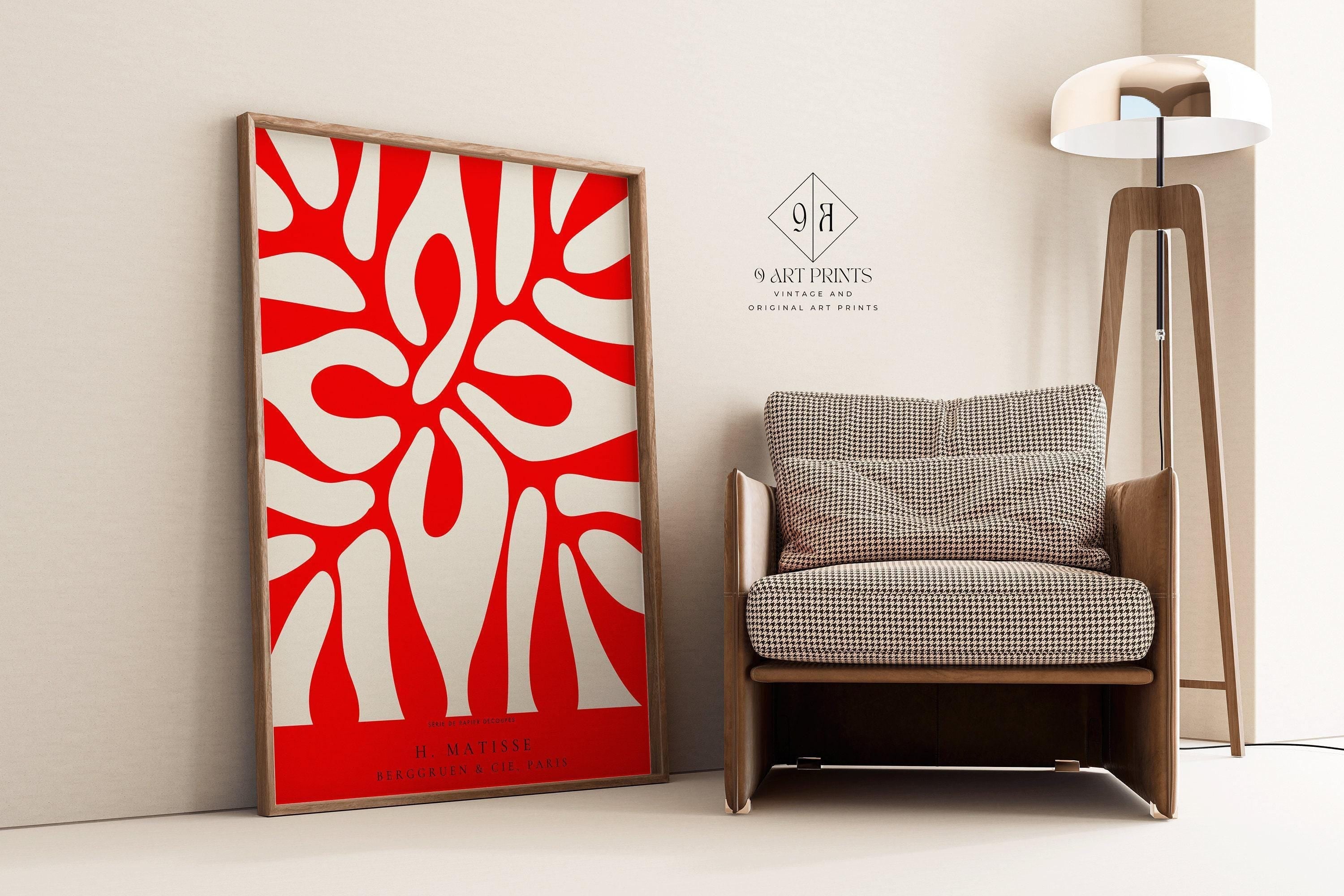 Henri Matisse - Leaf Poster Papier Decoupes | Exhibition Poster in Red Famous Painting (available handframed or unframed) - 9ArtPrints