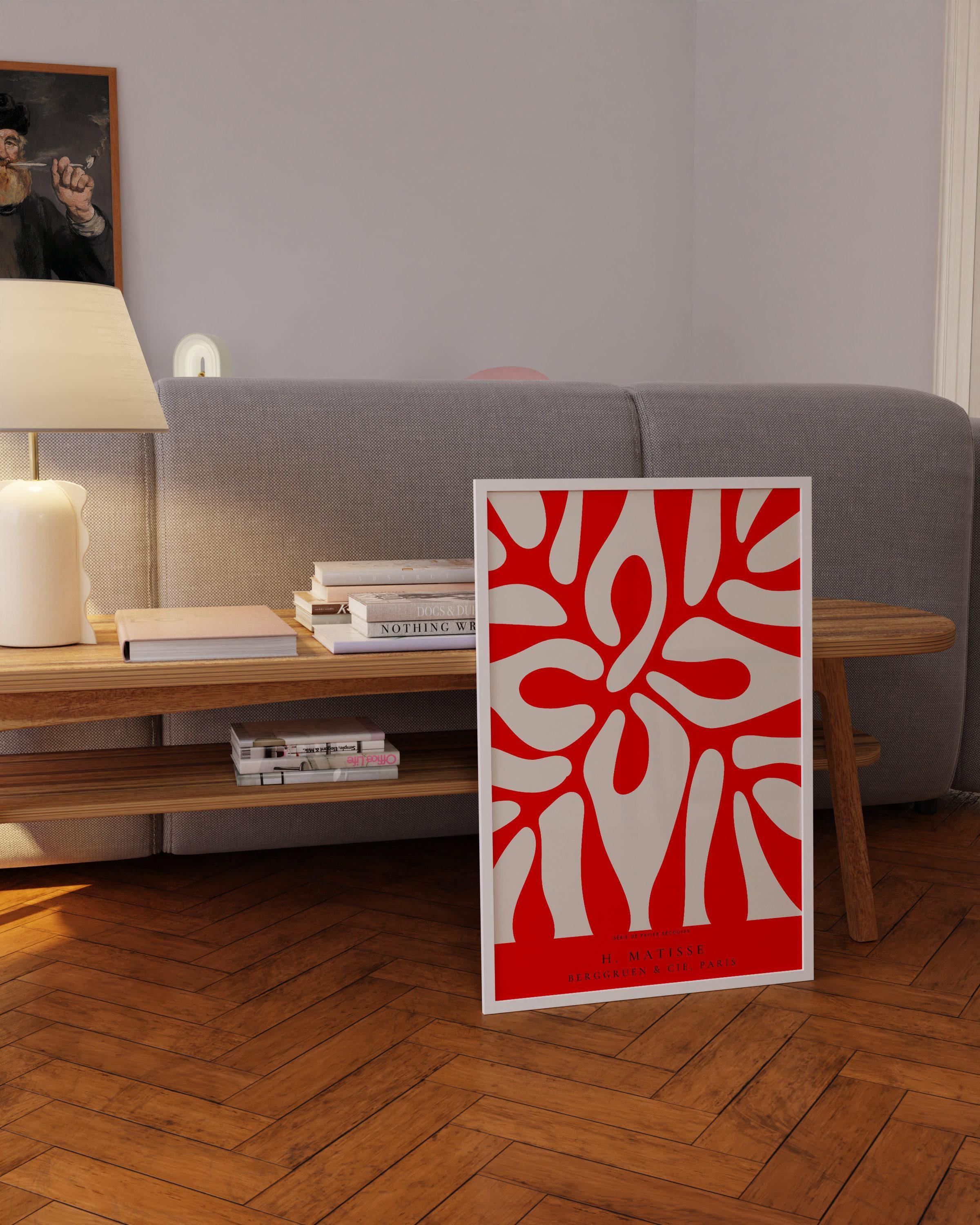 Henri Matisse - Leaf Poster Papier Decoupes | Exhibition Poster in Red Famous Painting (available handframed or unframed) - 9ArtPrints