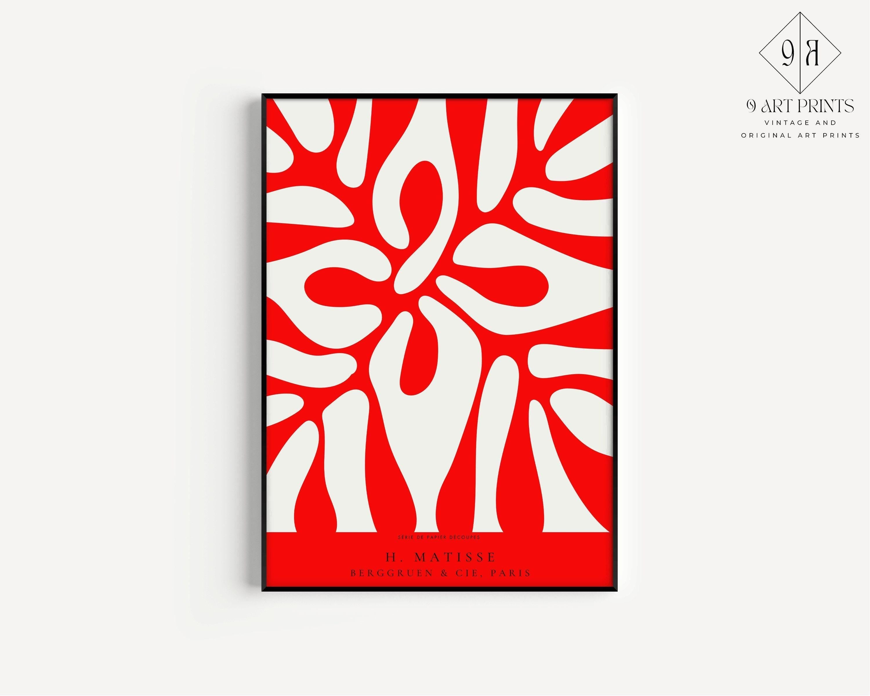 Henri Matisse - Leaf Poster Papier Decoupes | Exhibition Poster in Red Famous Painting (available handframed or unframed) - 9ArtPrints