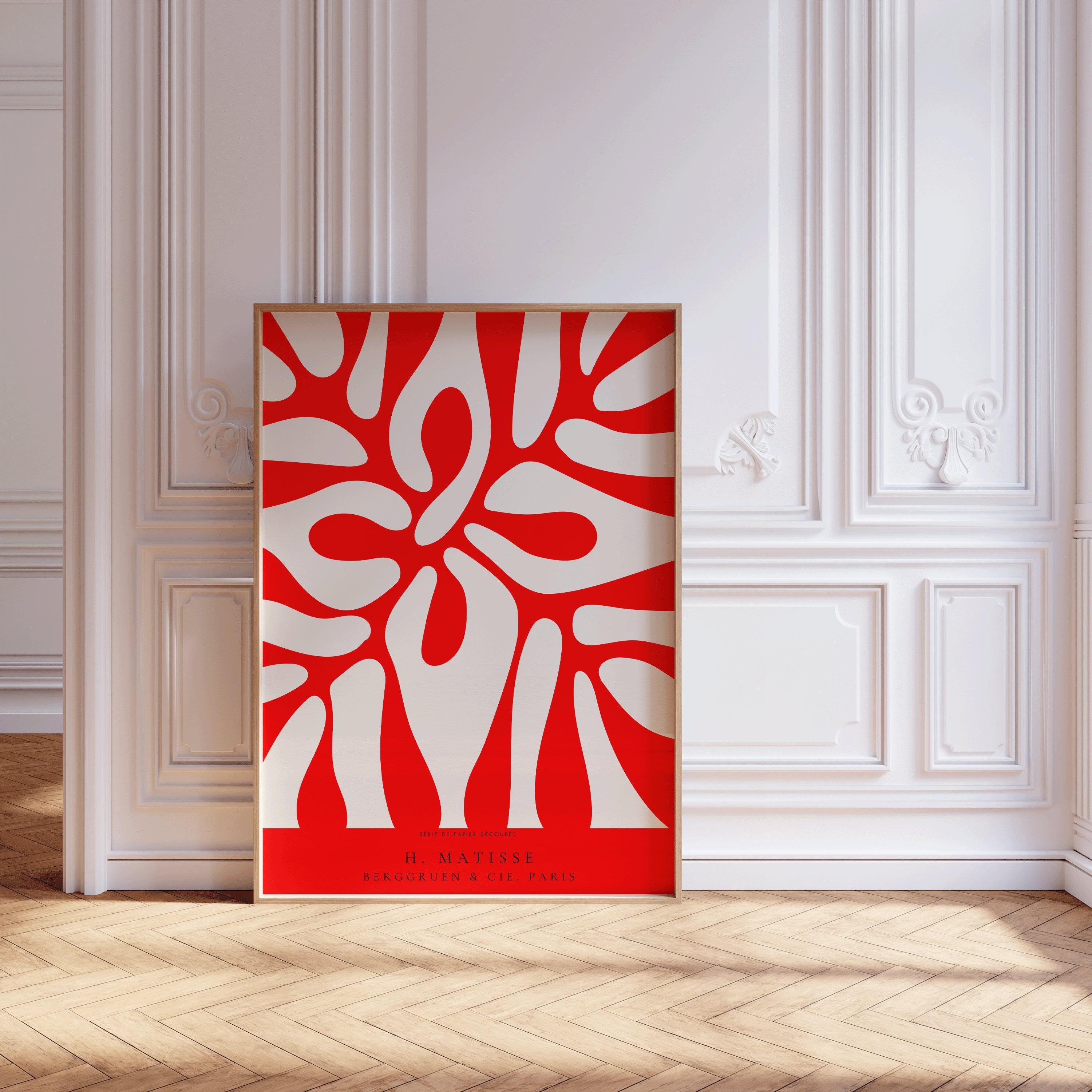 Henri Matisse - Leaf Poster Papier Decoupes | Exhibition Poster in Red Famous Painting (available handframed or unframed) - 9ArtPrints