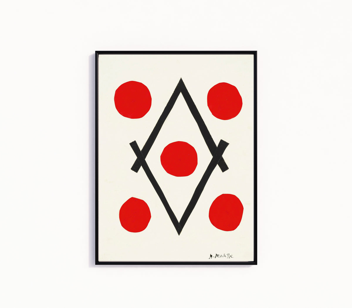 Framed art print of Losange by Henri Matisse, in a slim black frame on a plain white wall