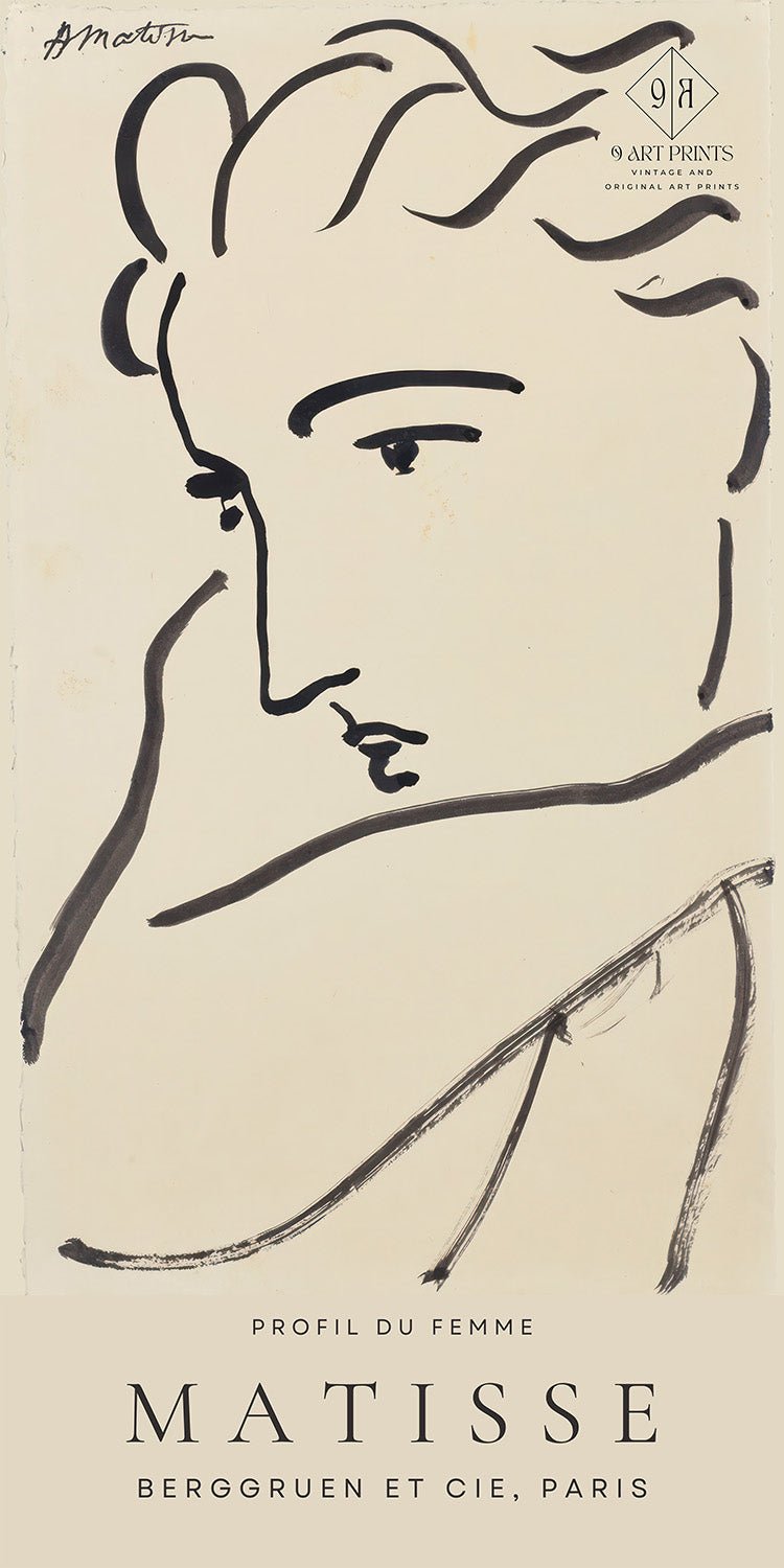 Henri Matisse — Profil du Femme | Narrow Vertical Sketch (2×1 Format) - 9ArtPrints