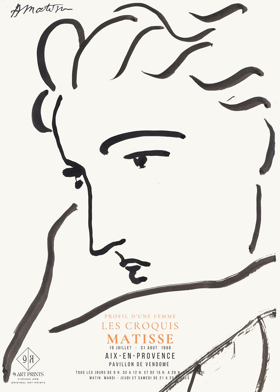 Henri Matisse - Profile of a Woman | Famous Sketch Art (available handframed or unframed) - 9ArtPrints