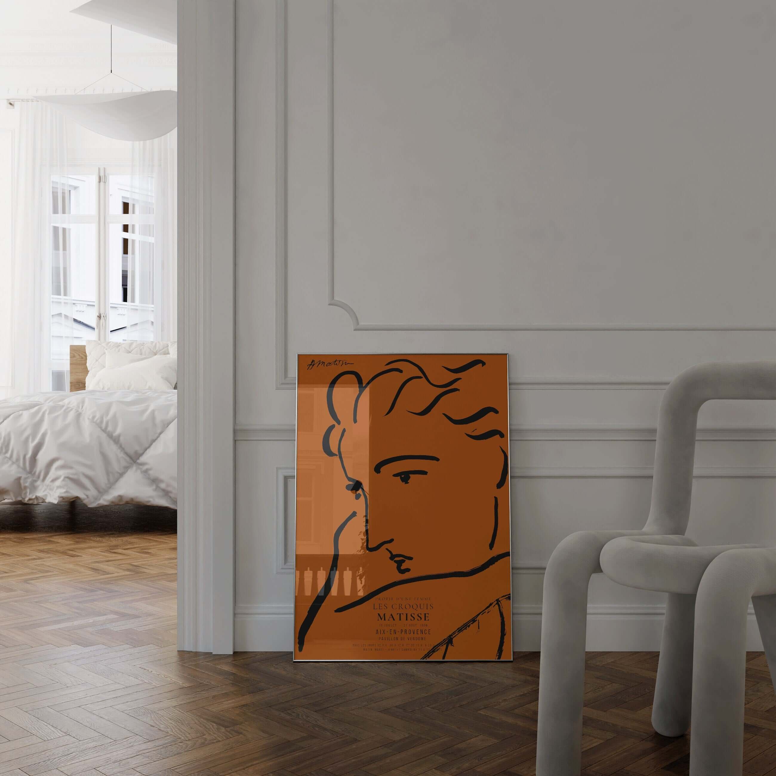 Henri Matisse - Profile of a Woman | Famous Sketch Art in Orange and Black (available framed or unframed) - 9ArtPrints