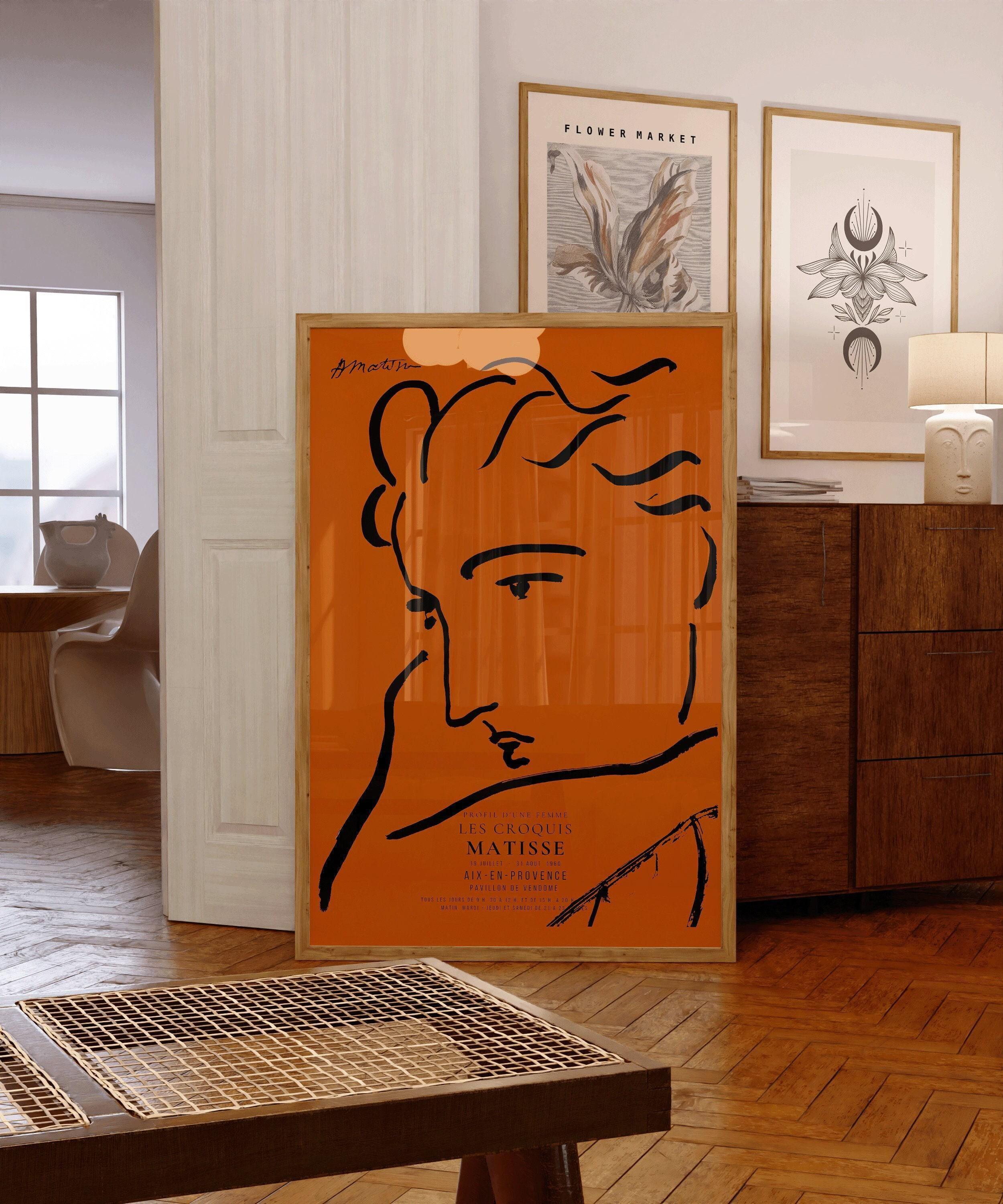 Henri Matisse - Profile of a Woman | Famous Sketch Art in Orange and Black (available handframed or unframed) - 9ArtPrints