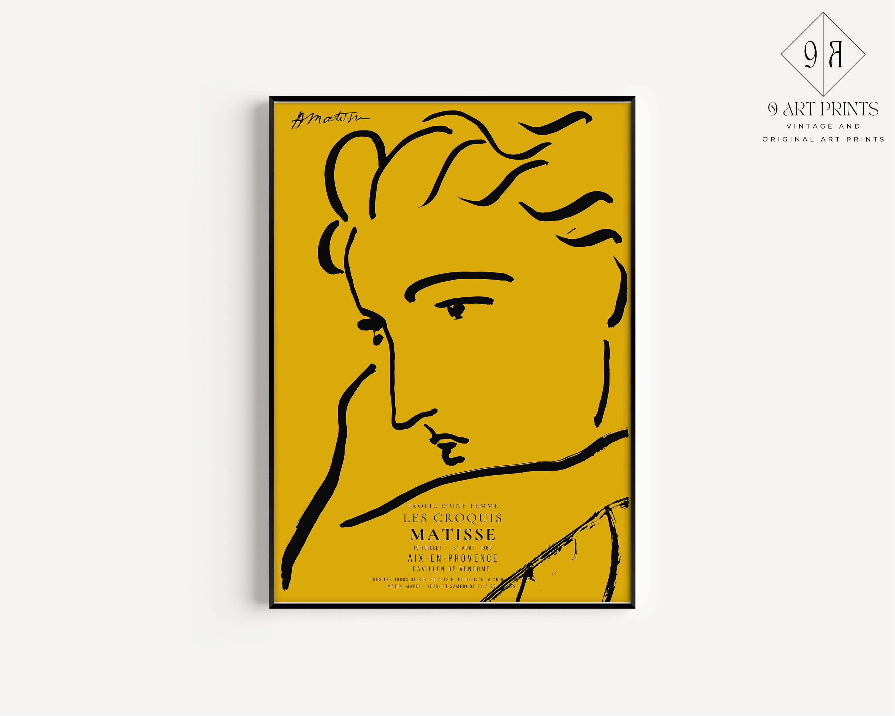 Henri Matisse - Profile of a Woman | Famous Sketch Art in Yellow and Black (available framed or unframed) - 9ArtPrints